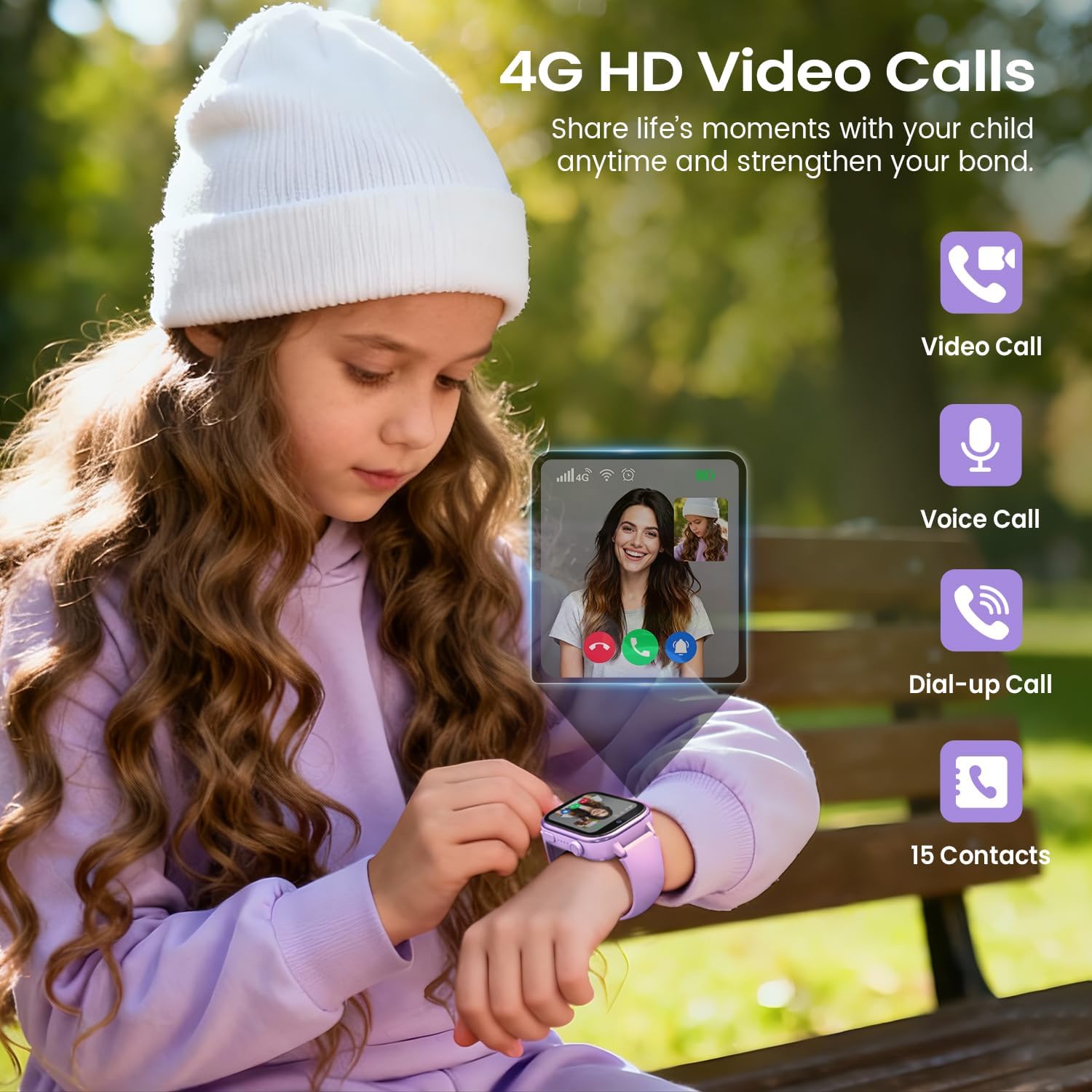 Swgota 4G Smartwatch Bambini GPS e Chiamate, Viola - immagine 3