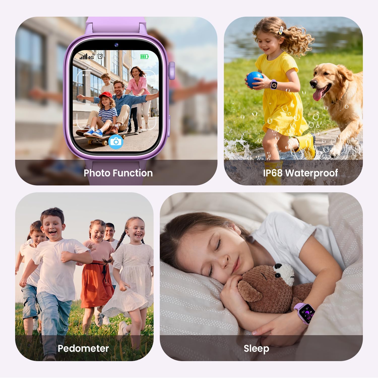 Swgota 4G Smartwatch Bambini GPS e Chiamate, Viola - immagine 7