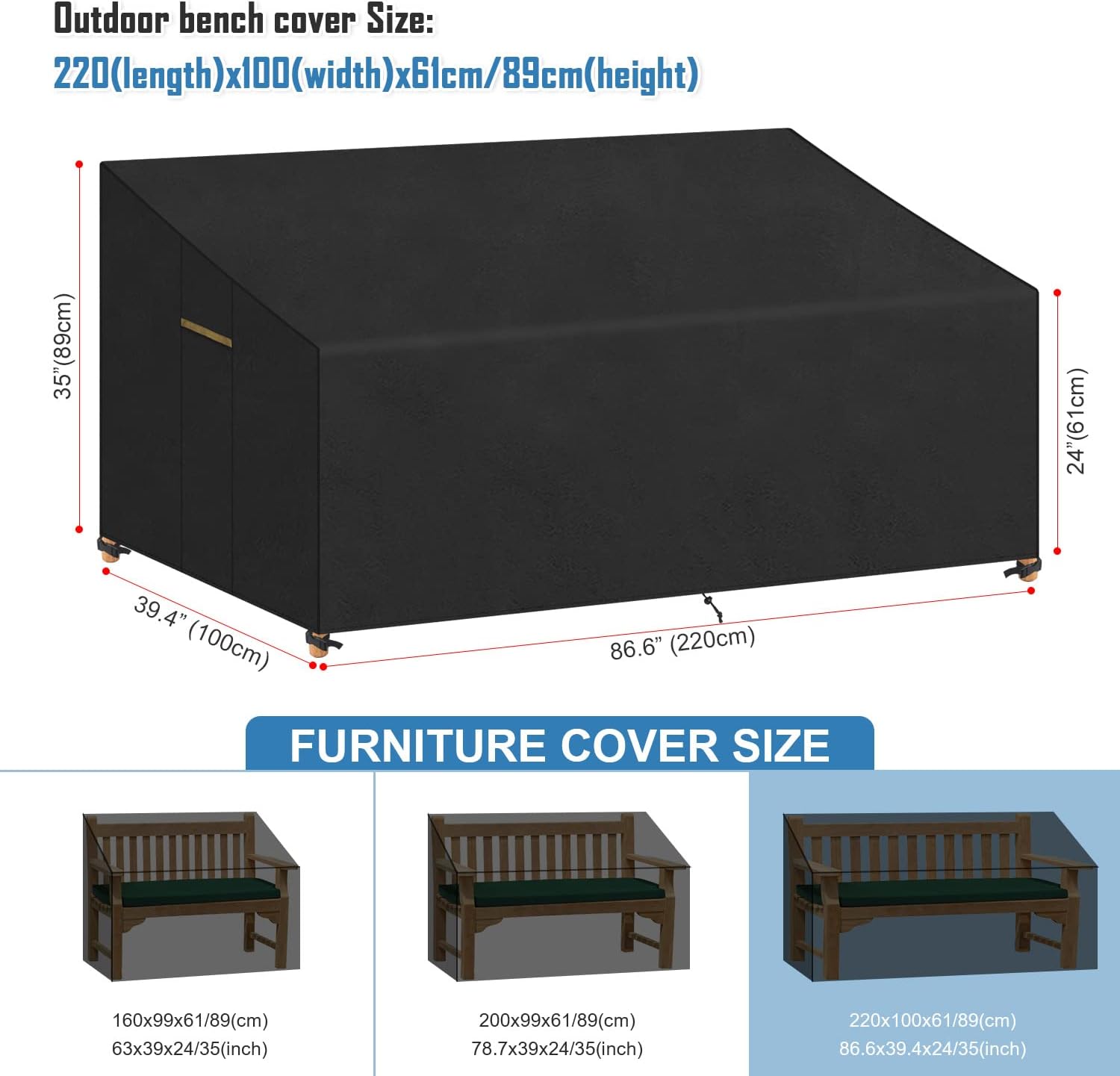 Vansheim Telo Copridivano 3 Posti da Esterno 220x100x61/89cm - immagine 2