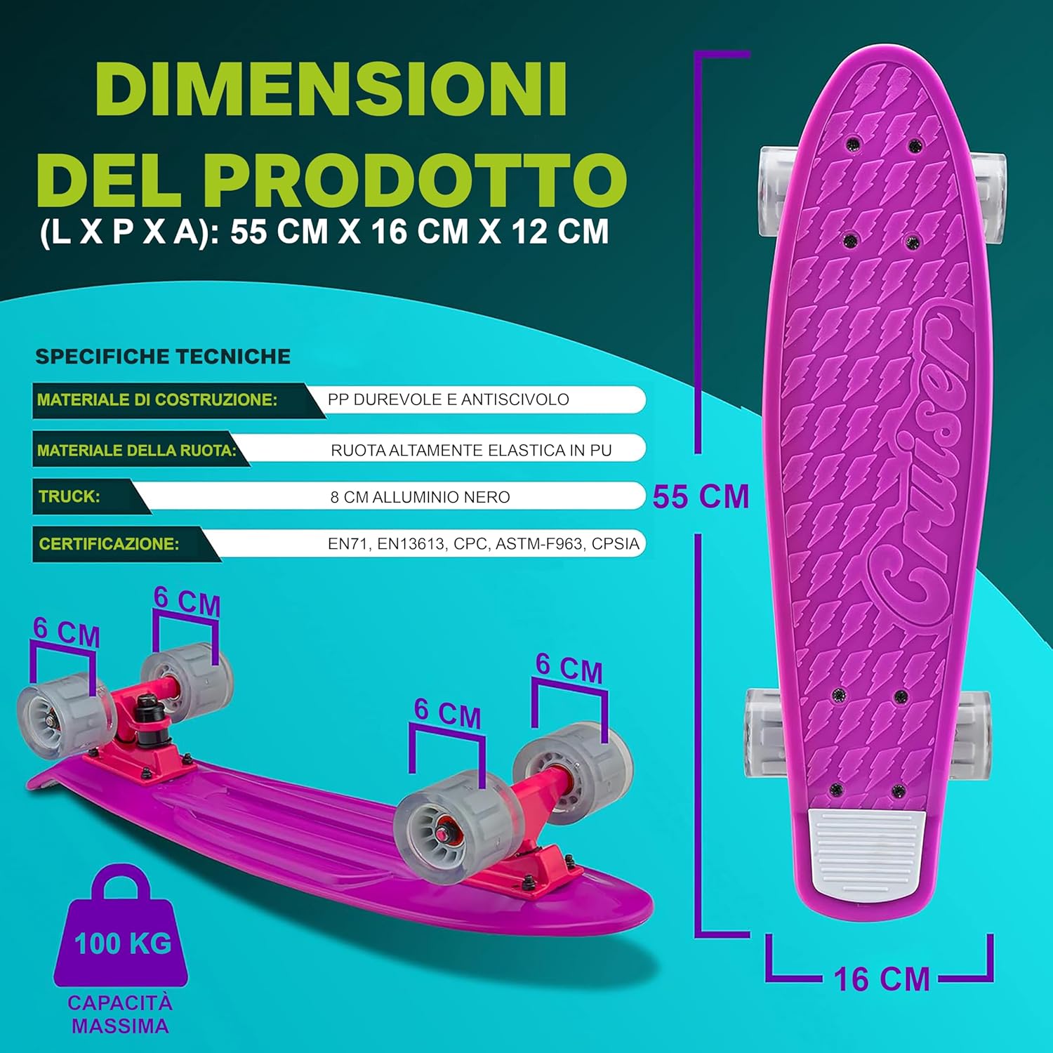 Hurtle Skateboard Mini Cruiser con Ruote LED - immagine 5