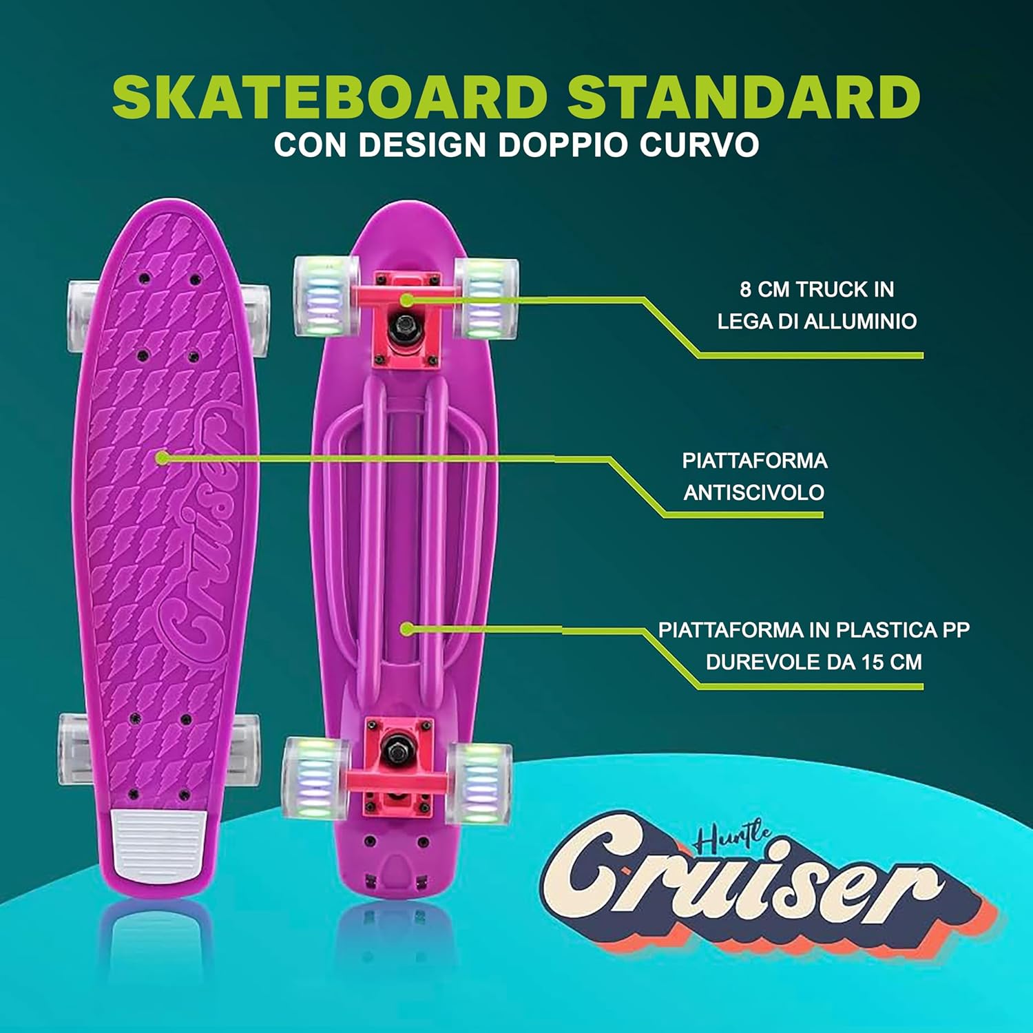 Hurtle Skateboard Mini Cruiser con Ruote LED - immagine 7