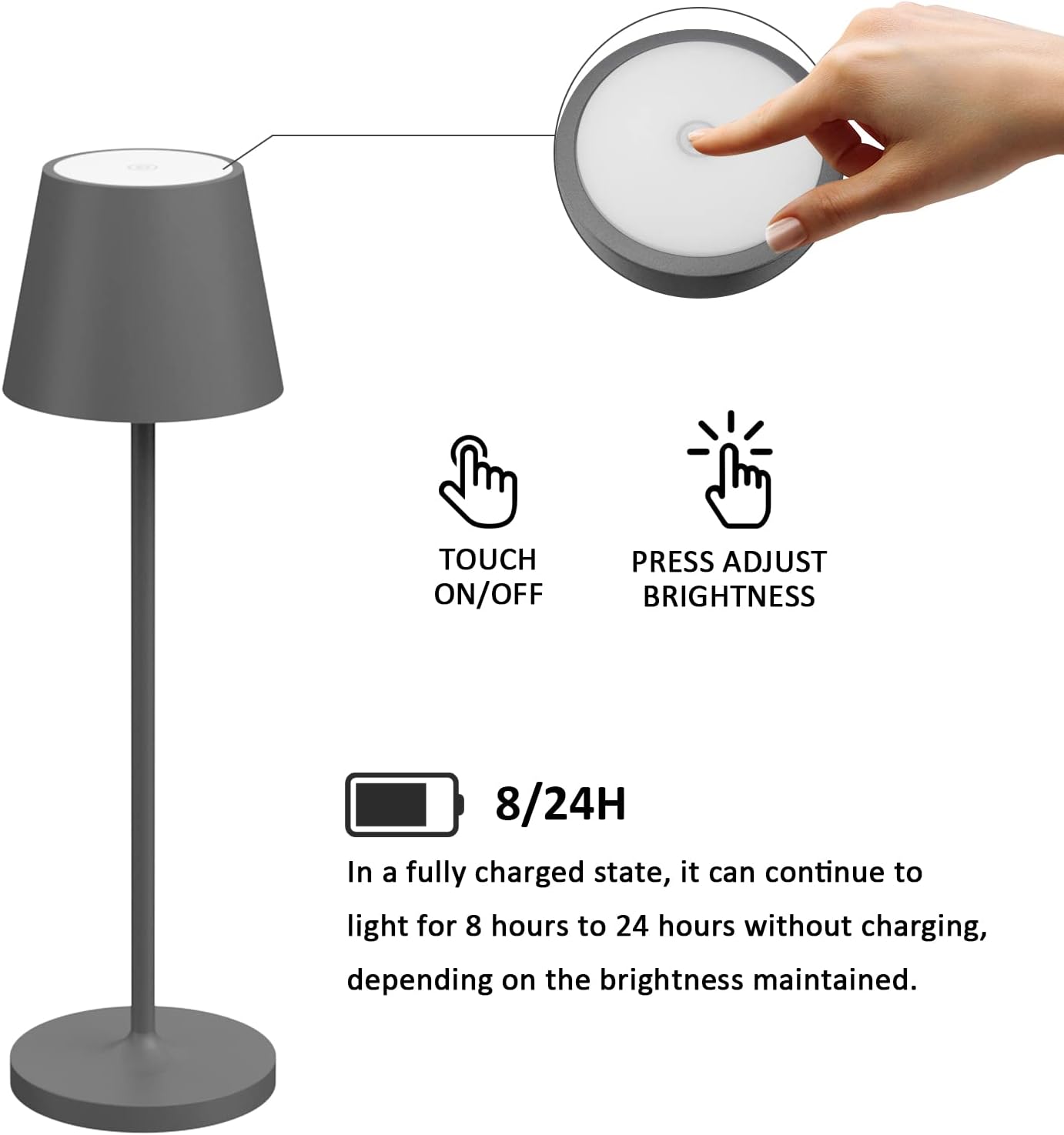 K-Bright Lampada LED da Tavolo Dimmerabile 240lm, Grigio Scuro - immagine 4