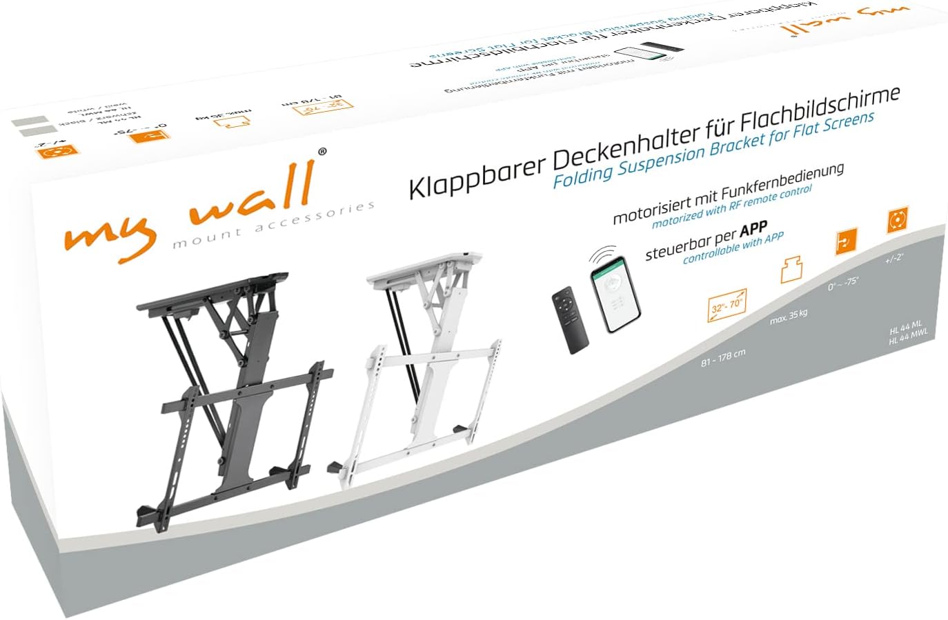 Mywall HL 44 MWL - Supporto da Soffitto Motorizzato per TV, Bianco - immagine 4