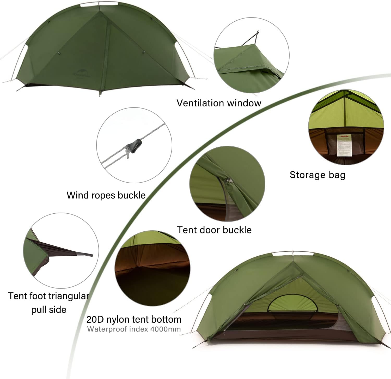 Naturehike Taga Tenda da Campeggio Ultra Leggera 1-2 Persona Escursioni a Piedi - immagine 4
