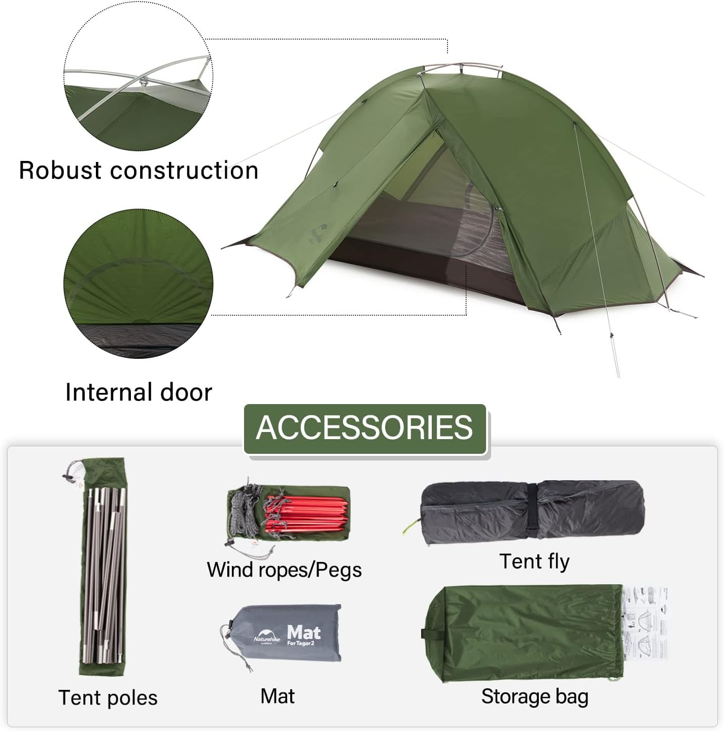 Naturehike Taga Tenda da Campeggio Ultra Leggera 1-2 Persona Escursioni a Piedi - immagine 7