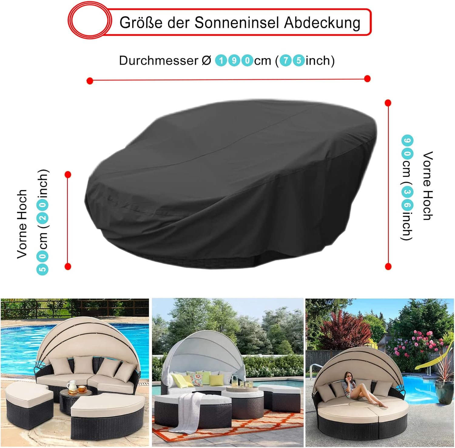 Copertura Isola Prendisole Rotonda 600D, Nera - immagine 2