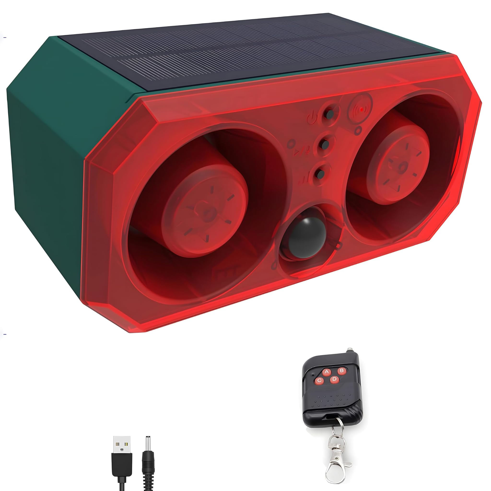 Allarme solare per esterni con sensore di movimento Comboss che abbaia, sensore di movimento per cani che abbaia, suono con 2 x 130 dB e luce stroboscopica a 13 LED, supporto per registrazione,