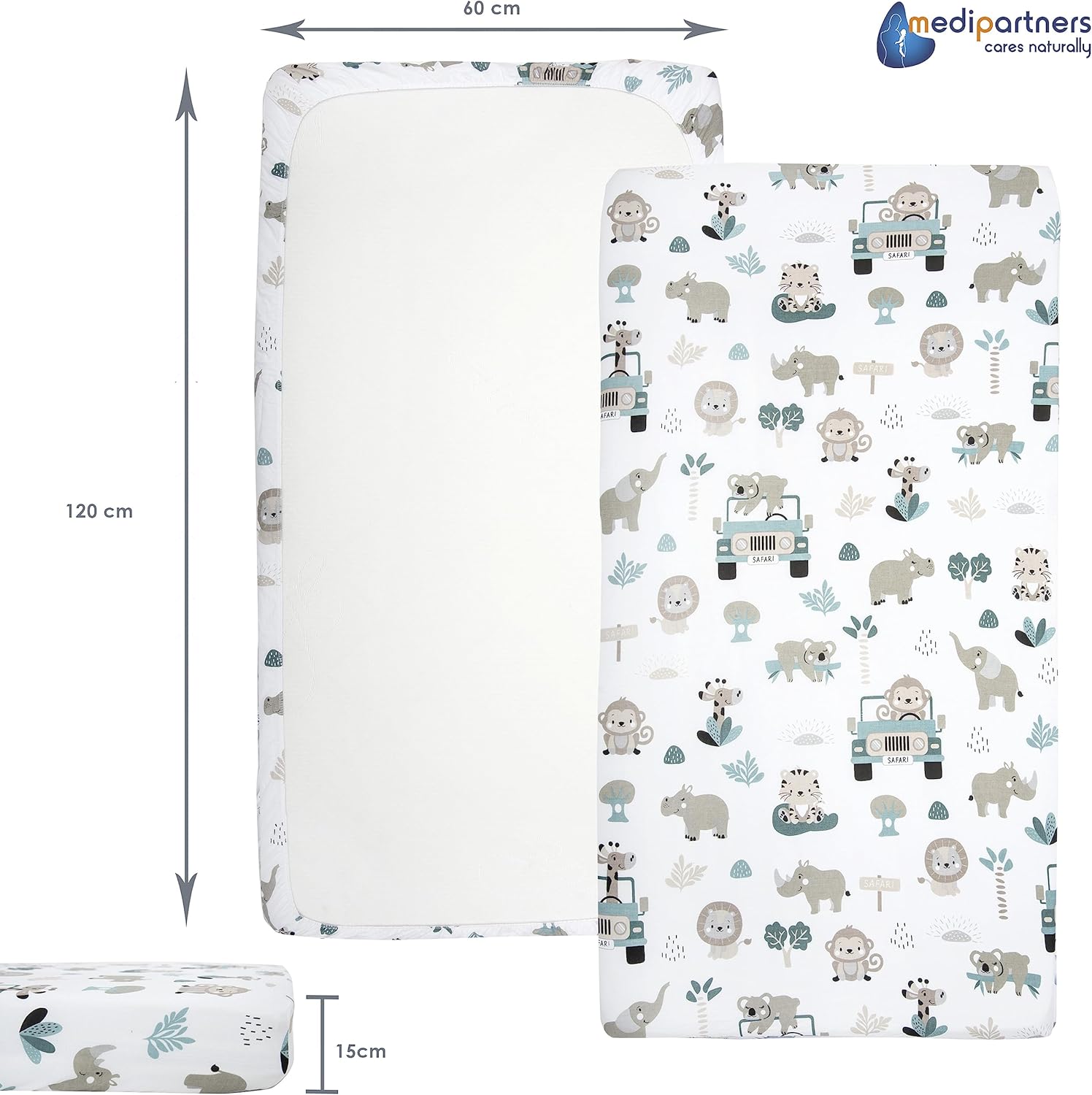 Medi Partners Lenzuolo con Angoli 60x120 cm 100% Cotone - immagine 2