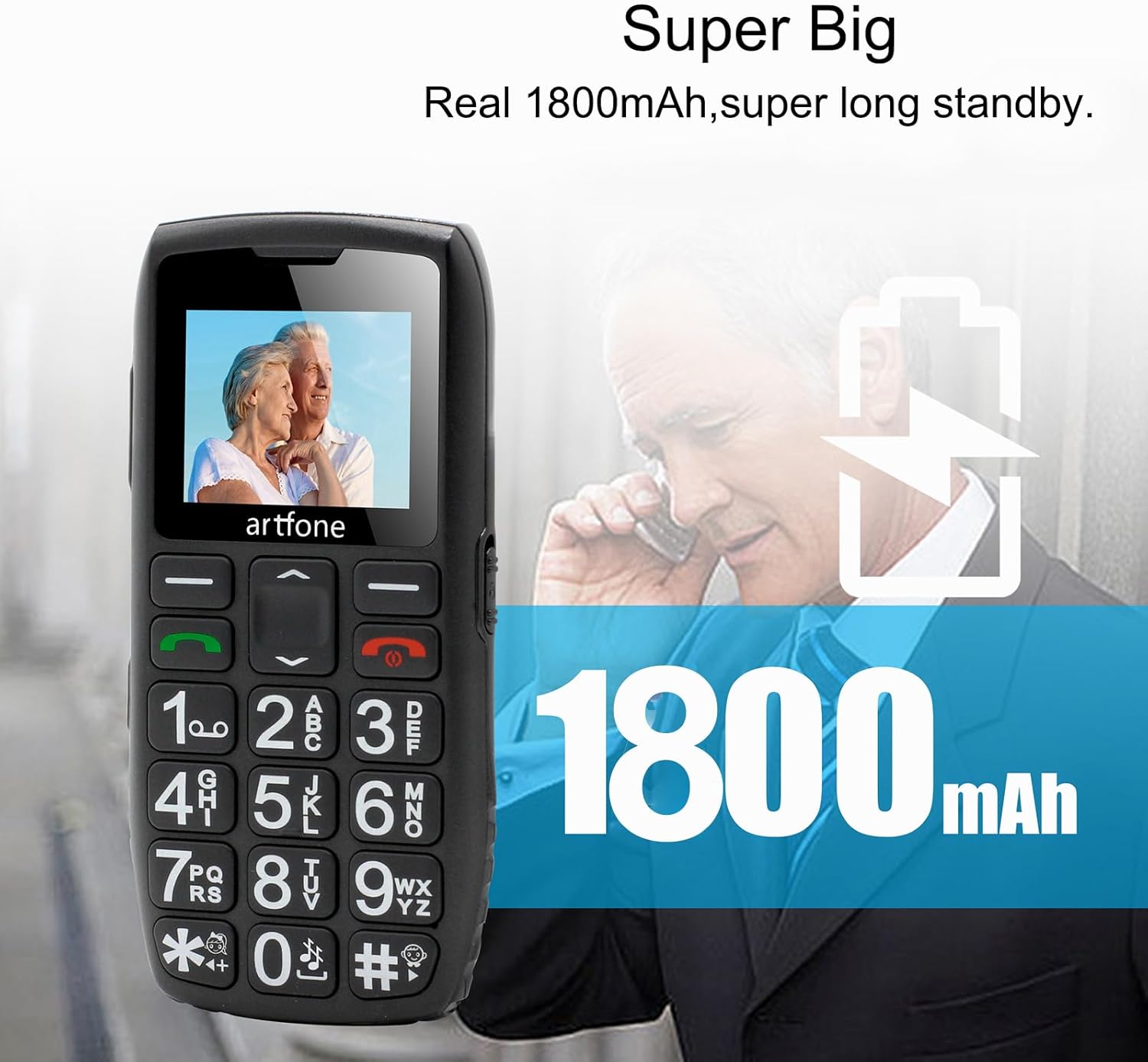 Artfone Telefono Cellulare 4G per Anziani, Nero - immagine 3