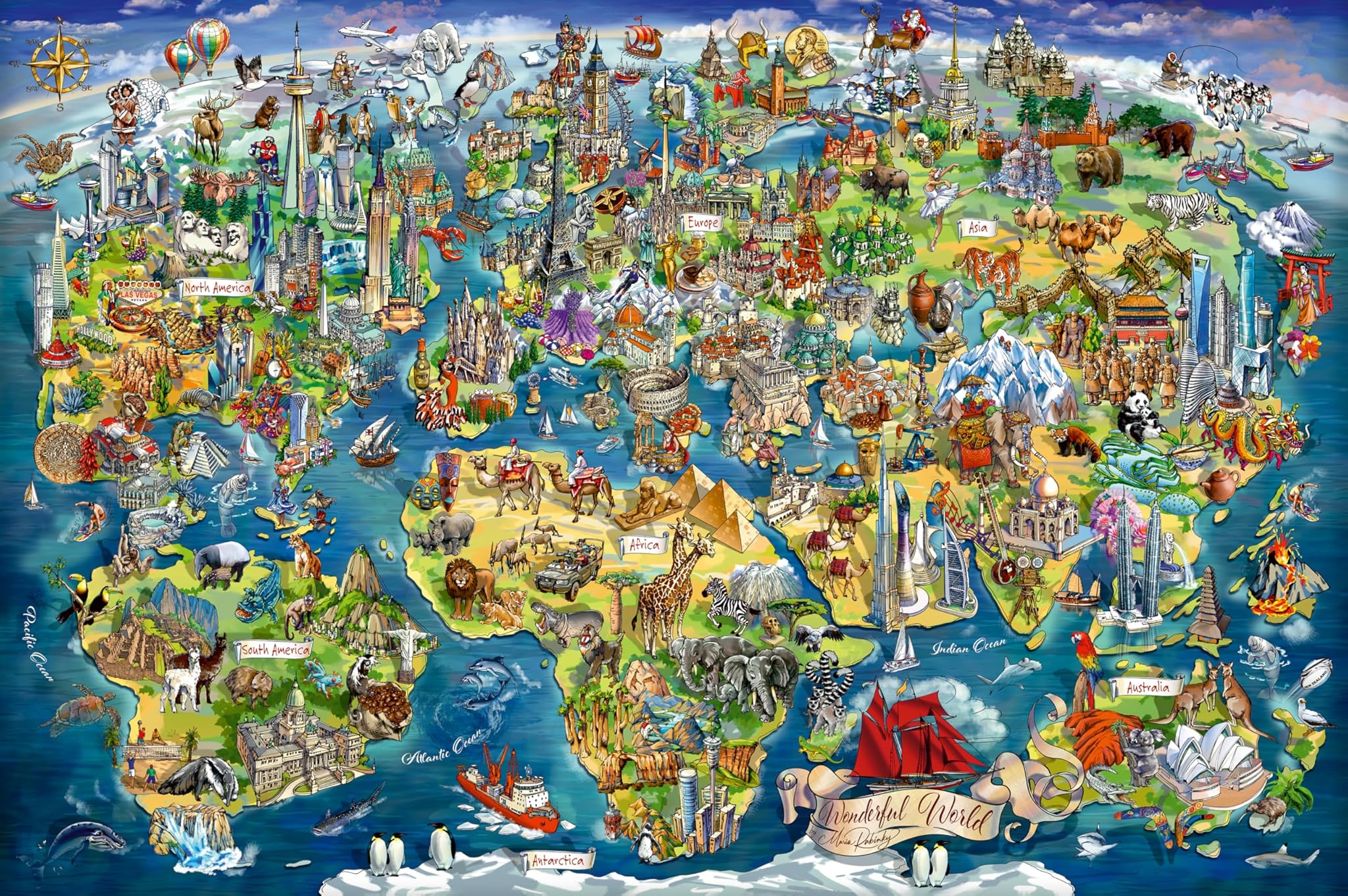Ravensburger - Mappa del Mondo Illustrata Puzzle 5000 Pezzi