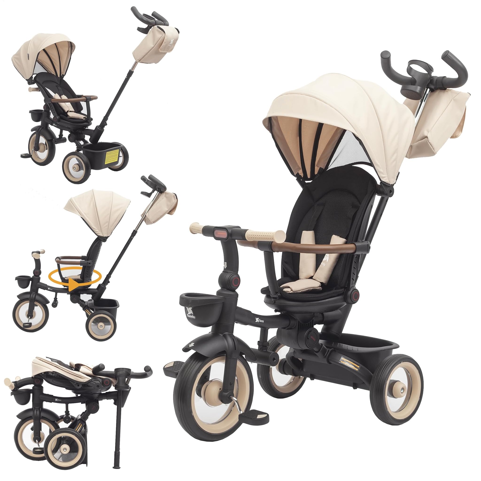 Twinly Triciclo Evolutivo Sami Pieghevole con Sedile Girevole