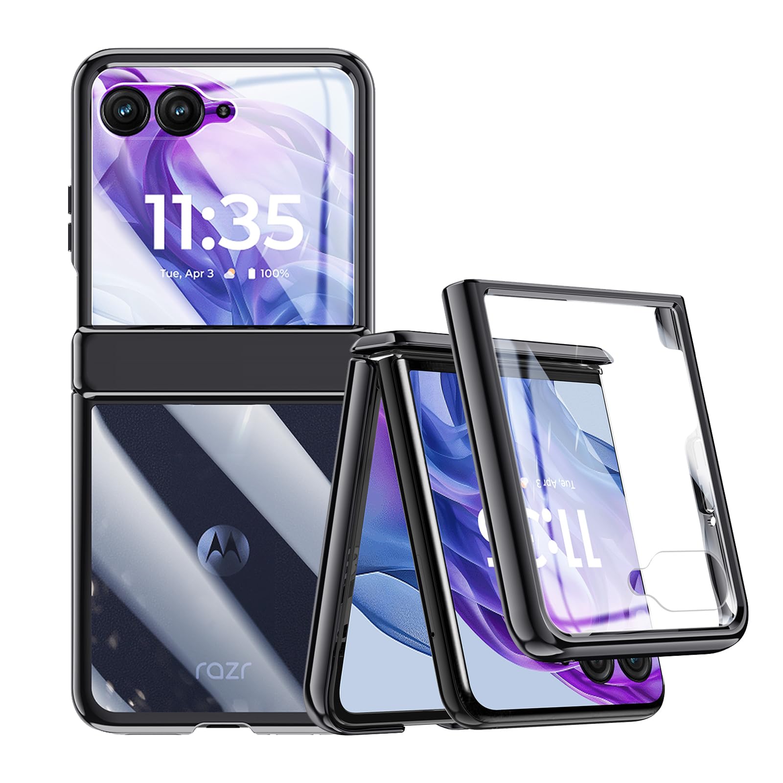 Mipoclea Custodia Trasparente per Motorola Razr 50 Ultra, Nero