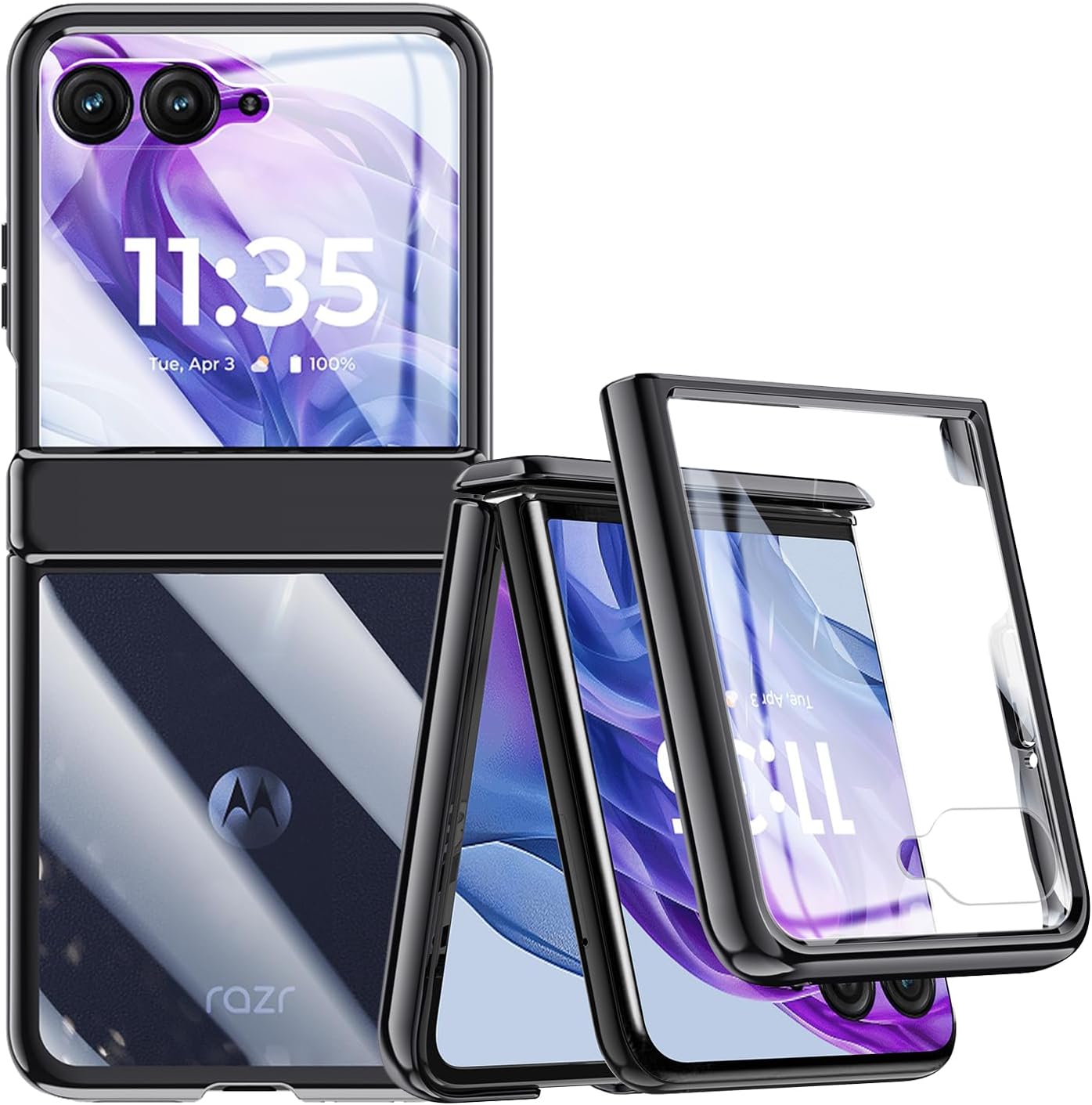 Mipoclea Custodia Trasparente per Motorola Razr 50 Ultra, Nero - immagine 1