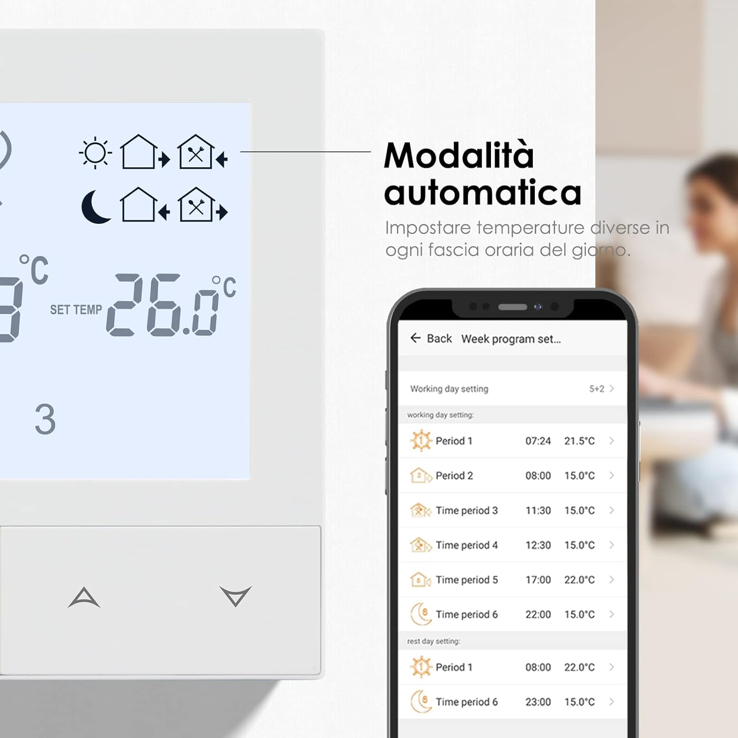 Tuya Termostato Wifi per Riscaldamento Elettrico 16A - immagine 5