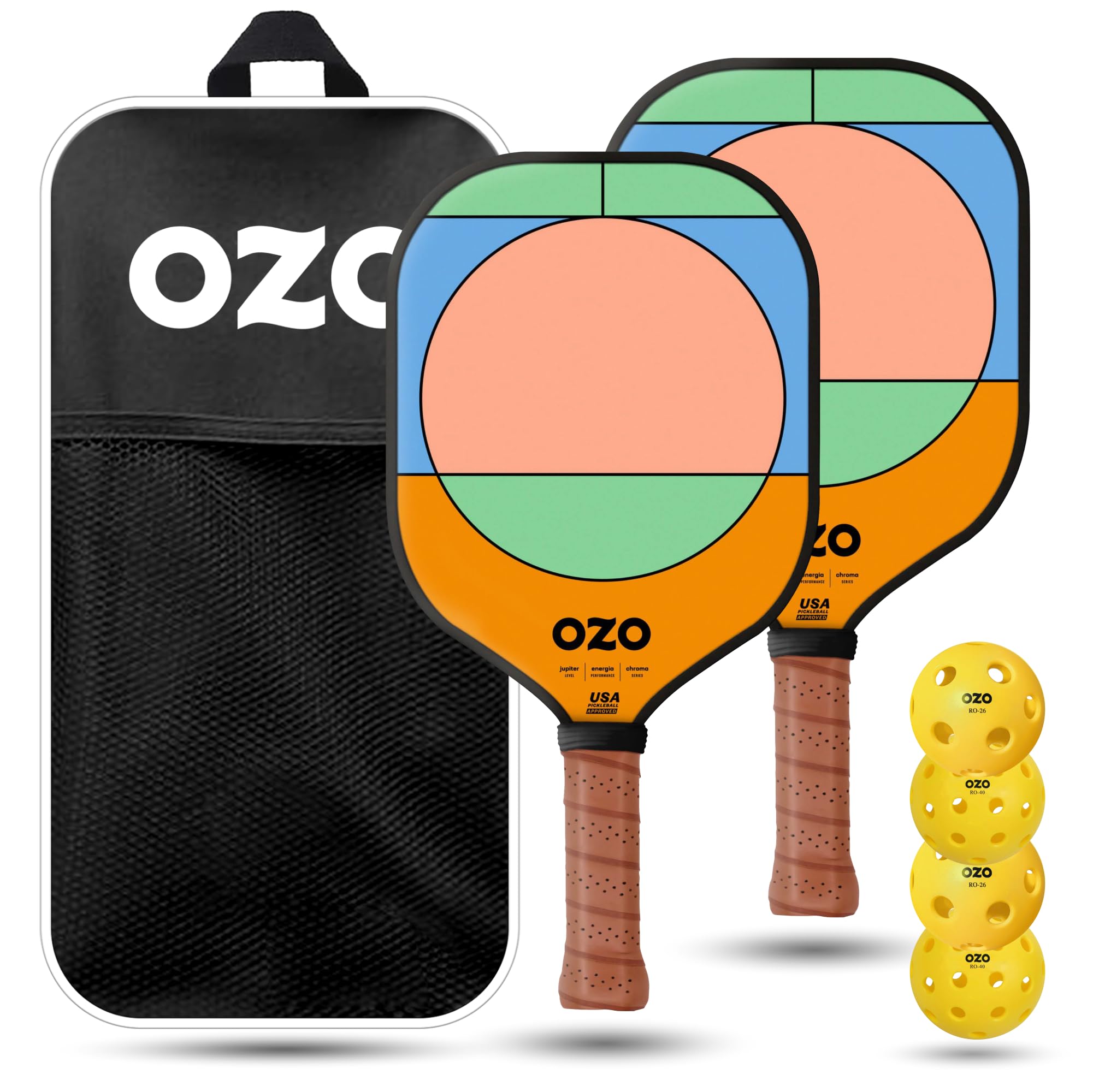OZO Set of 2 Paddles + 4 Balls, Paddle Unisex Adulto