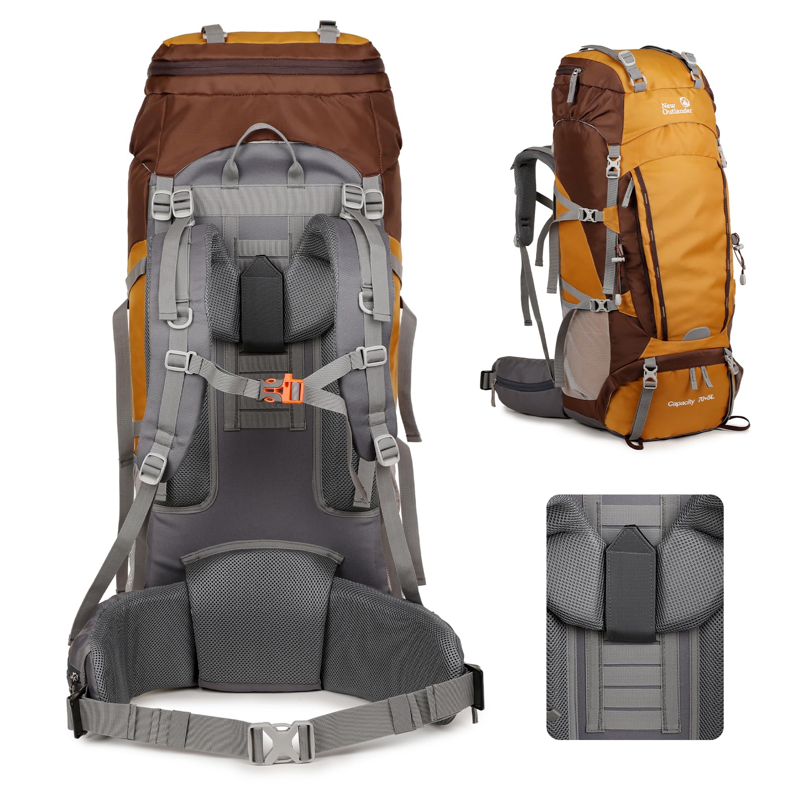 outplea Zaino Trekking Regolabile 75L, Giallo