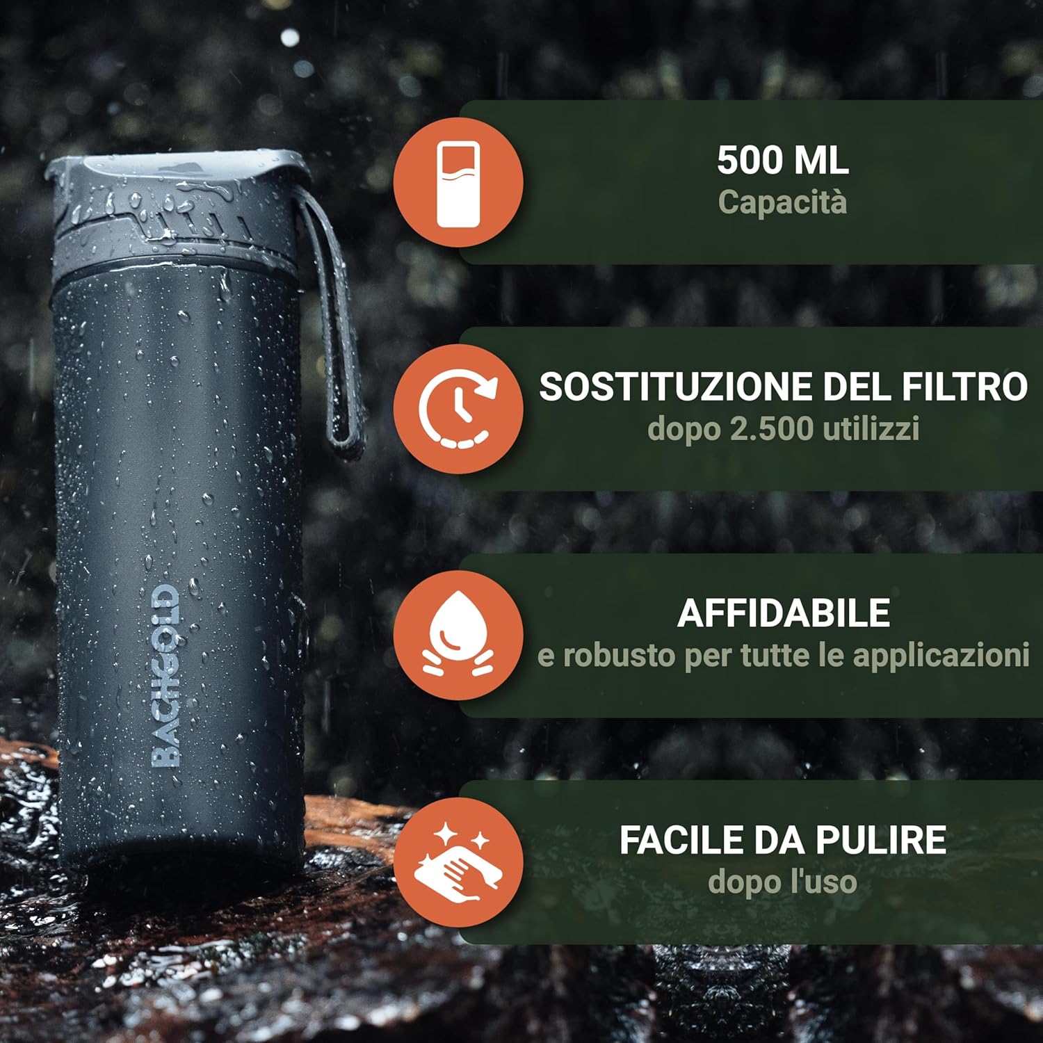 Bachgold® Borraccia Filtrante Outdoor 650ml - immagine 4