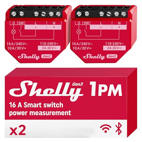 Shelly 1PM Gen3 - Wi-Fi Interruttore Intelligente Relé (2 Pezzi)