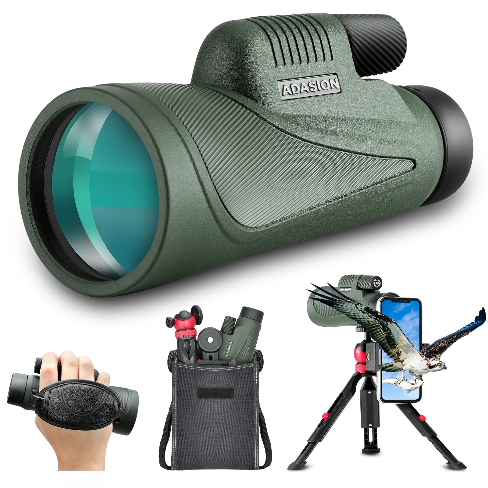 Telescopio Monoculare HD 12x56 con Adattatore Smartphone, Verde