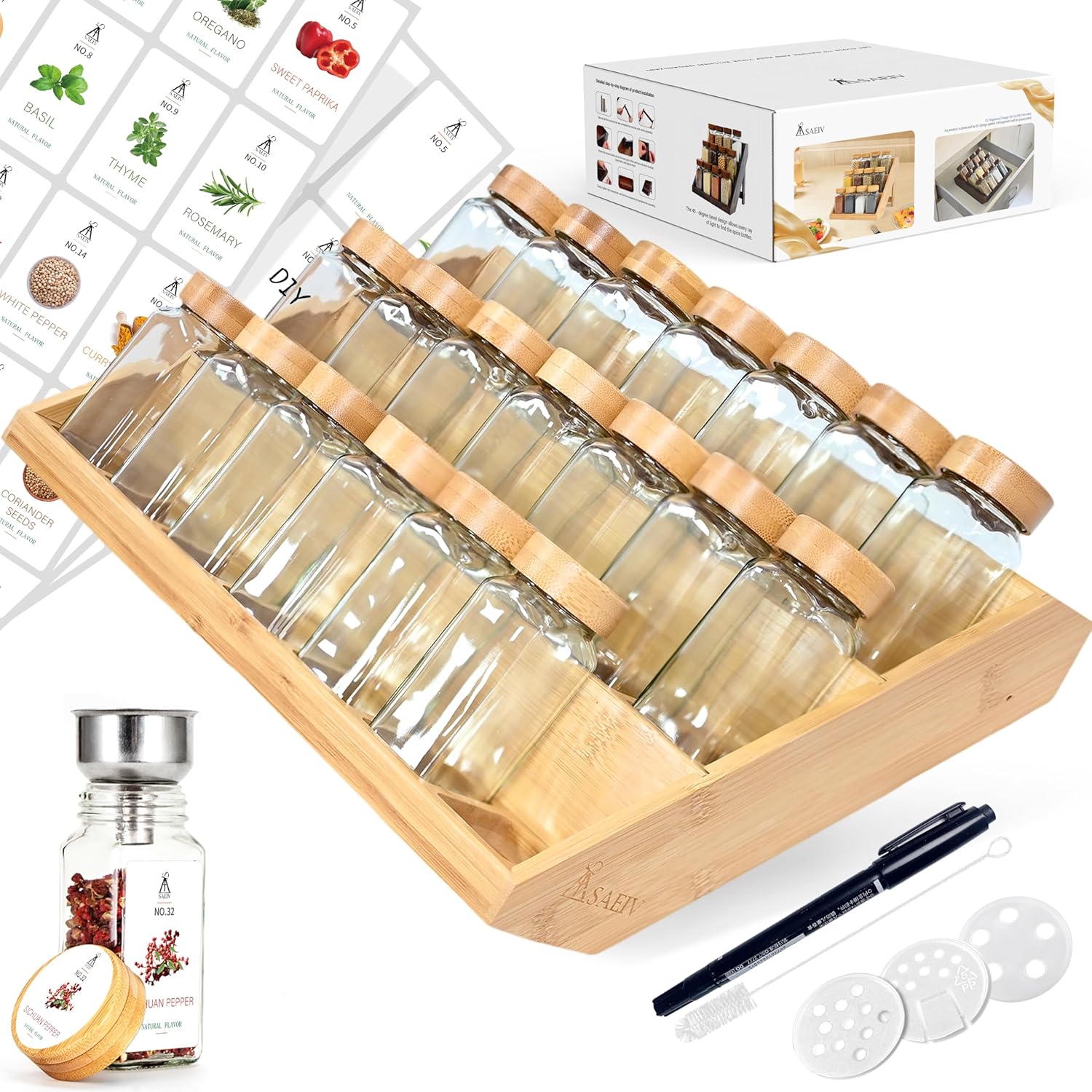 Barattoli Spezie Quadrati con Scaffale Bambù 2-in-1 - immagine 1