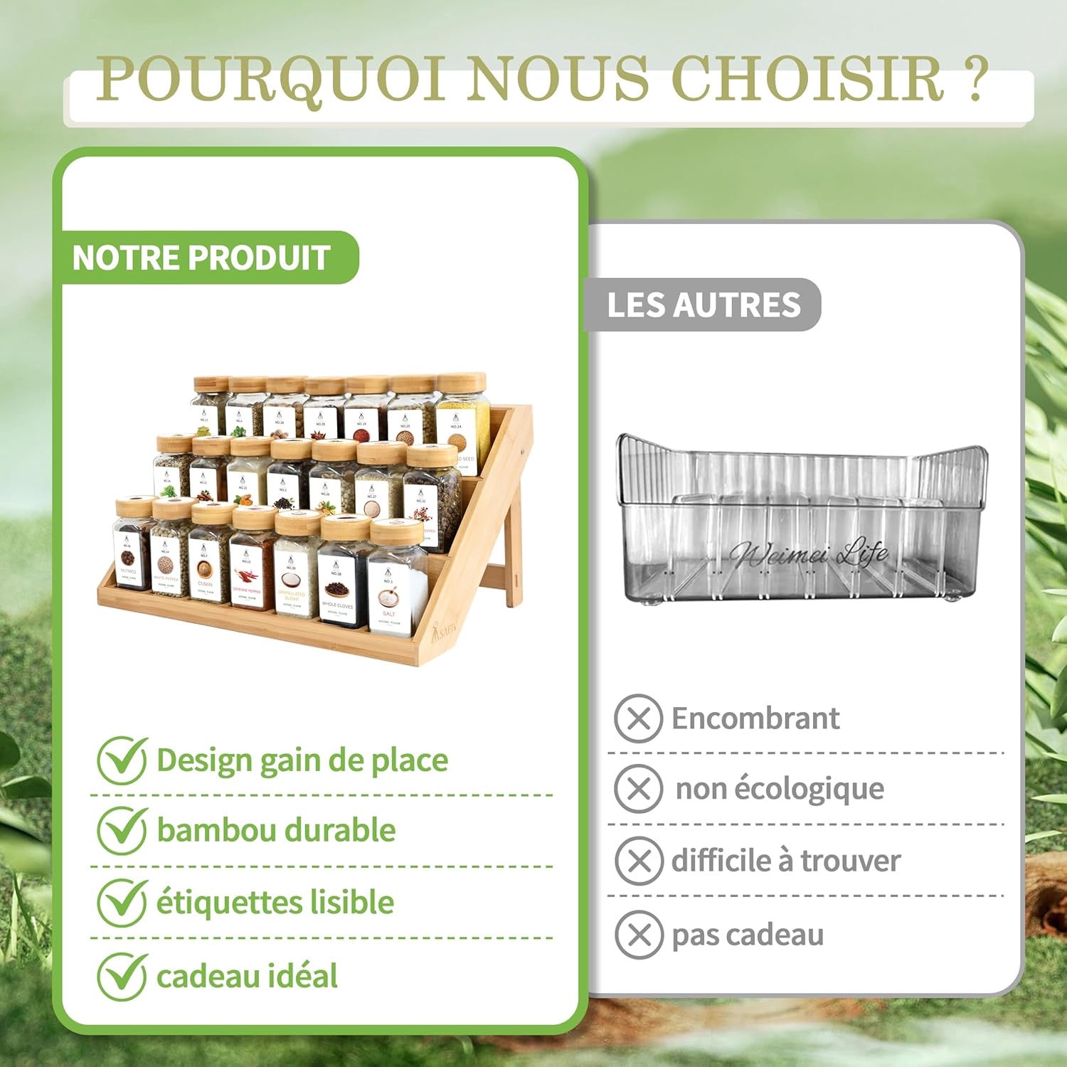 Barattoli Spezie Quadrati con Scaffale Bambù 2-in-1 - immagine 4