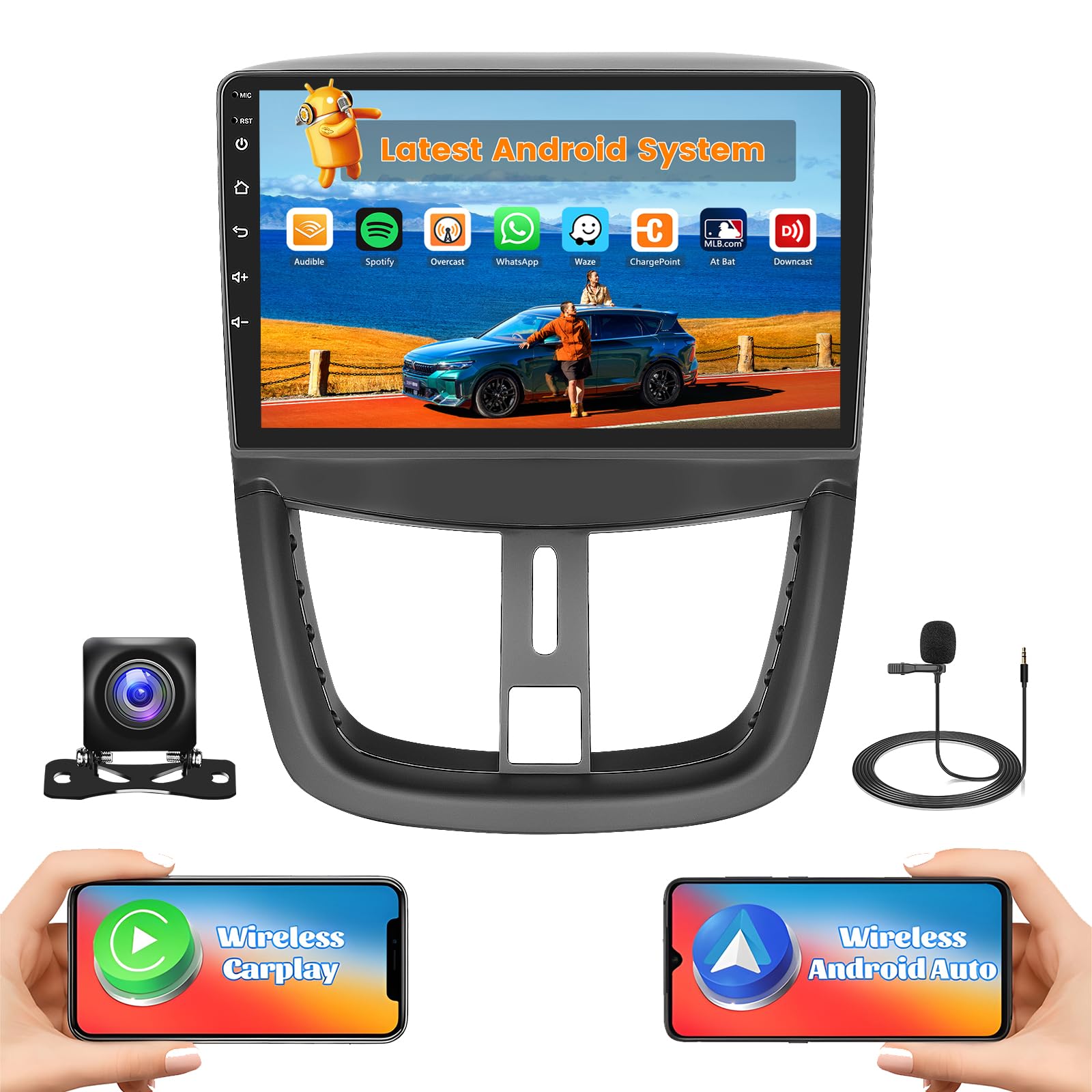 Hikity Autoradio Android 9 Pollici per Peugeot 207