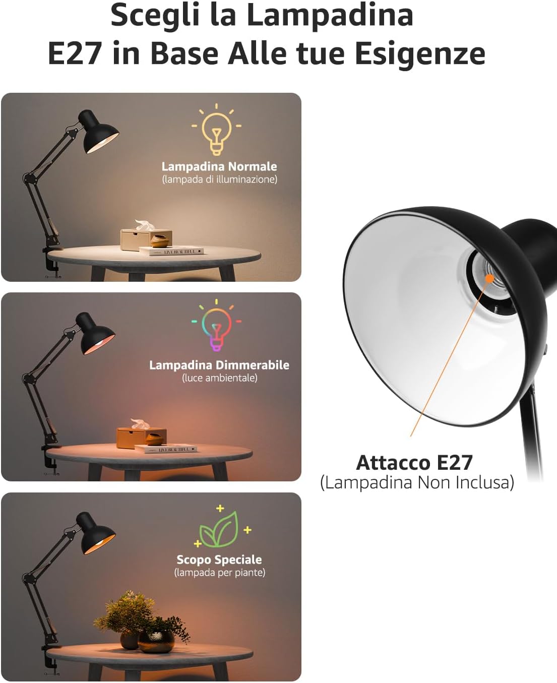 Lepro Lampada Scrivania LED con Clip, Nero - immagine 4