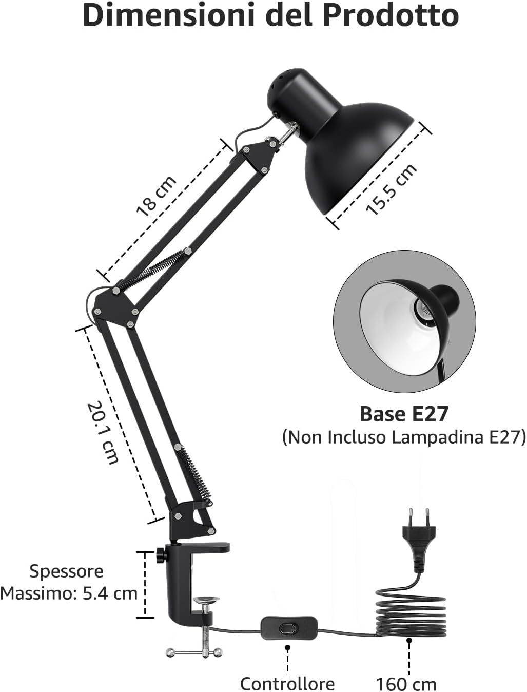 Lepro Lampada Scrivania LED con Clip, Nero - immagine 7