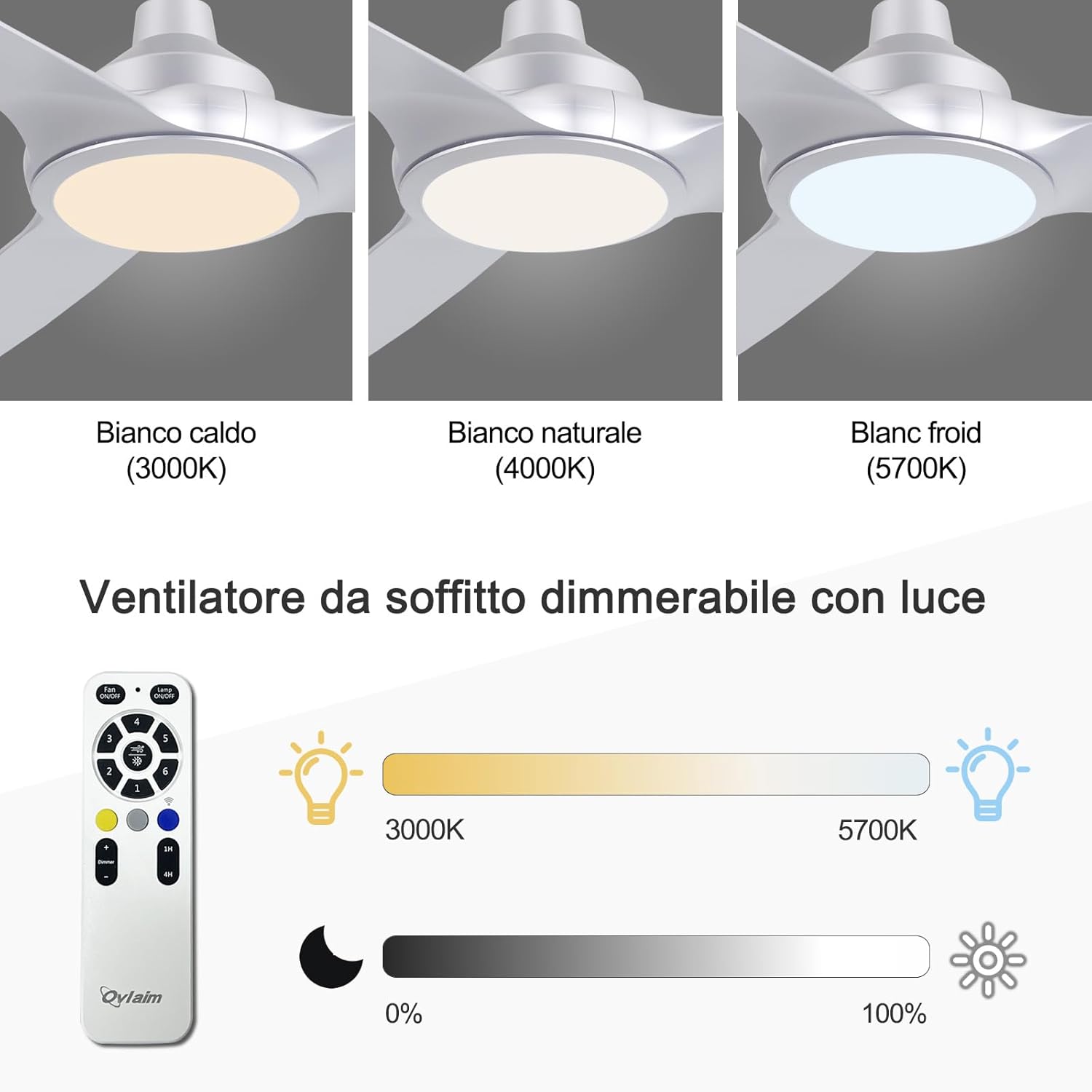 Ovlaim Ventilatore da Soffitto Smart 132cm, Argento - immagine 4