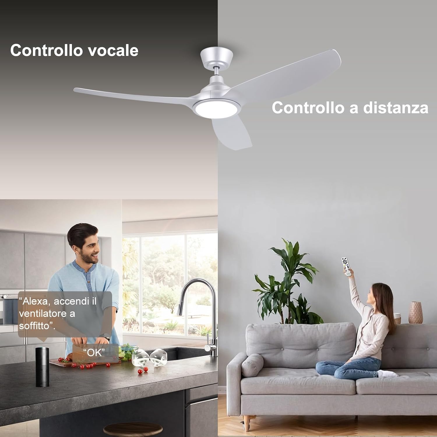 Ovlaim Ventilatore da Soffitto Smart 132cm, Argento - immagine 5