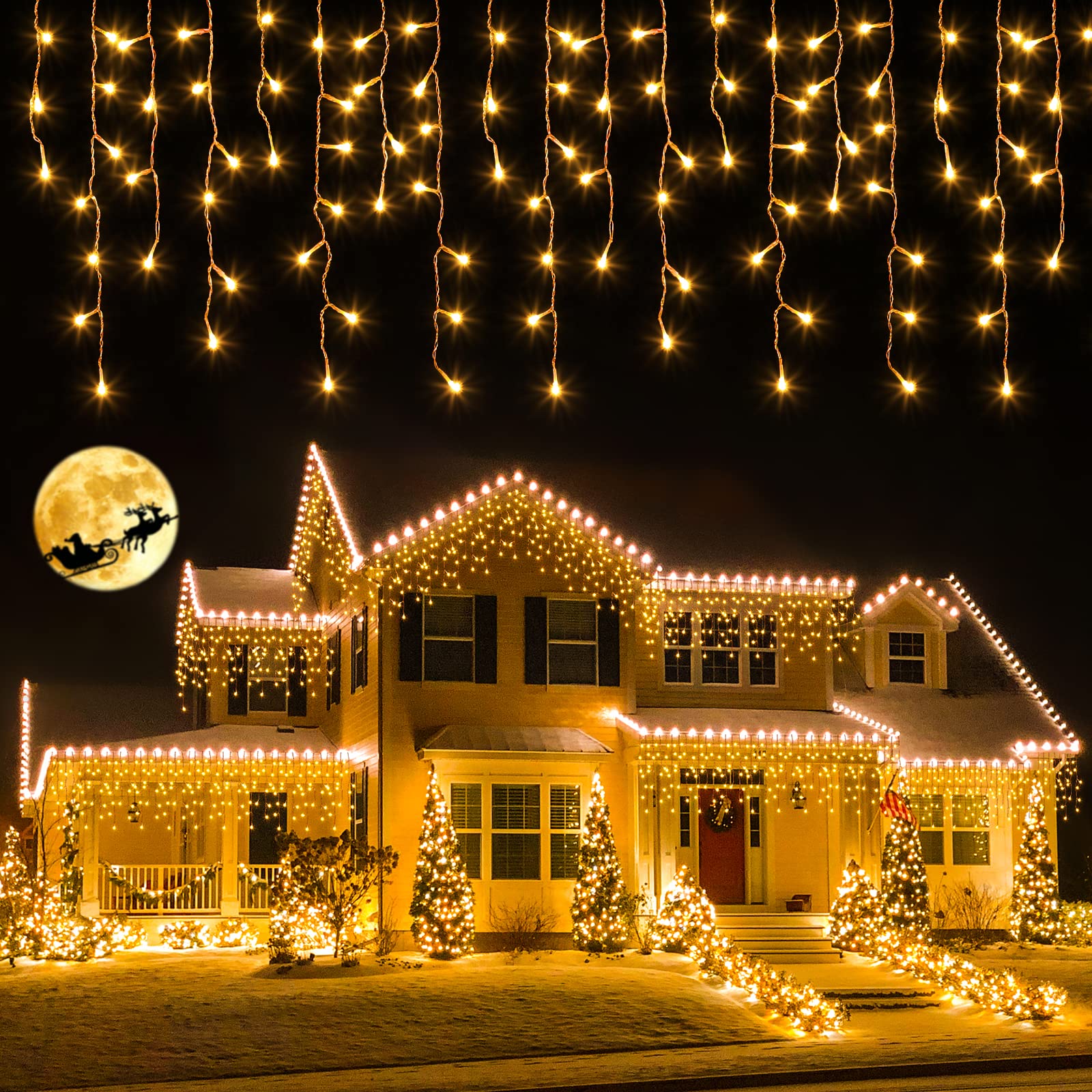 Elktry Luci Natale Esterno Cascata 800LED 20M, Bianco Caldo