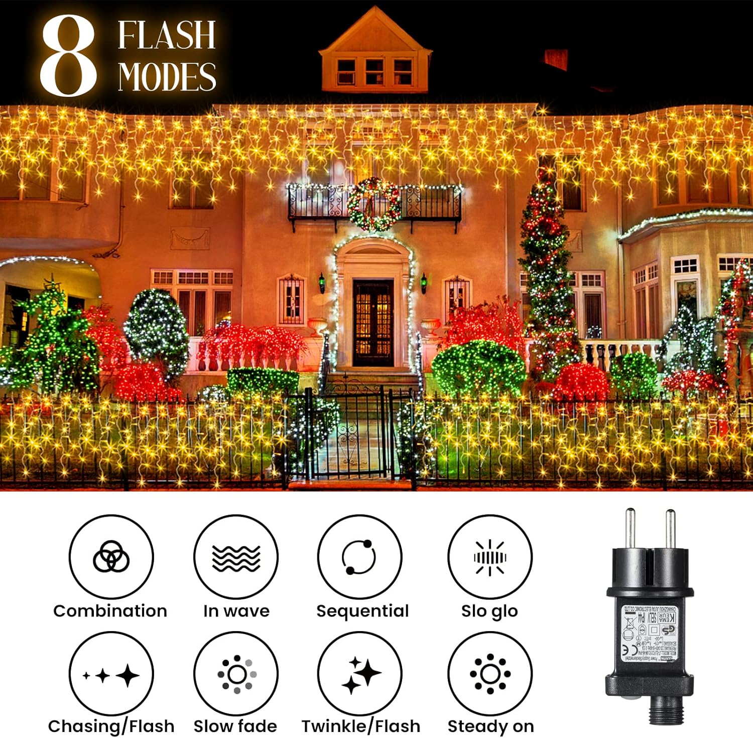 Elktry Luci Natale Esterno Cascata 800LED 20M, Bianco Caldo - immagine 2