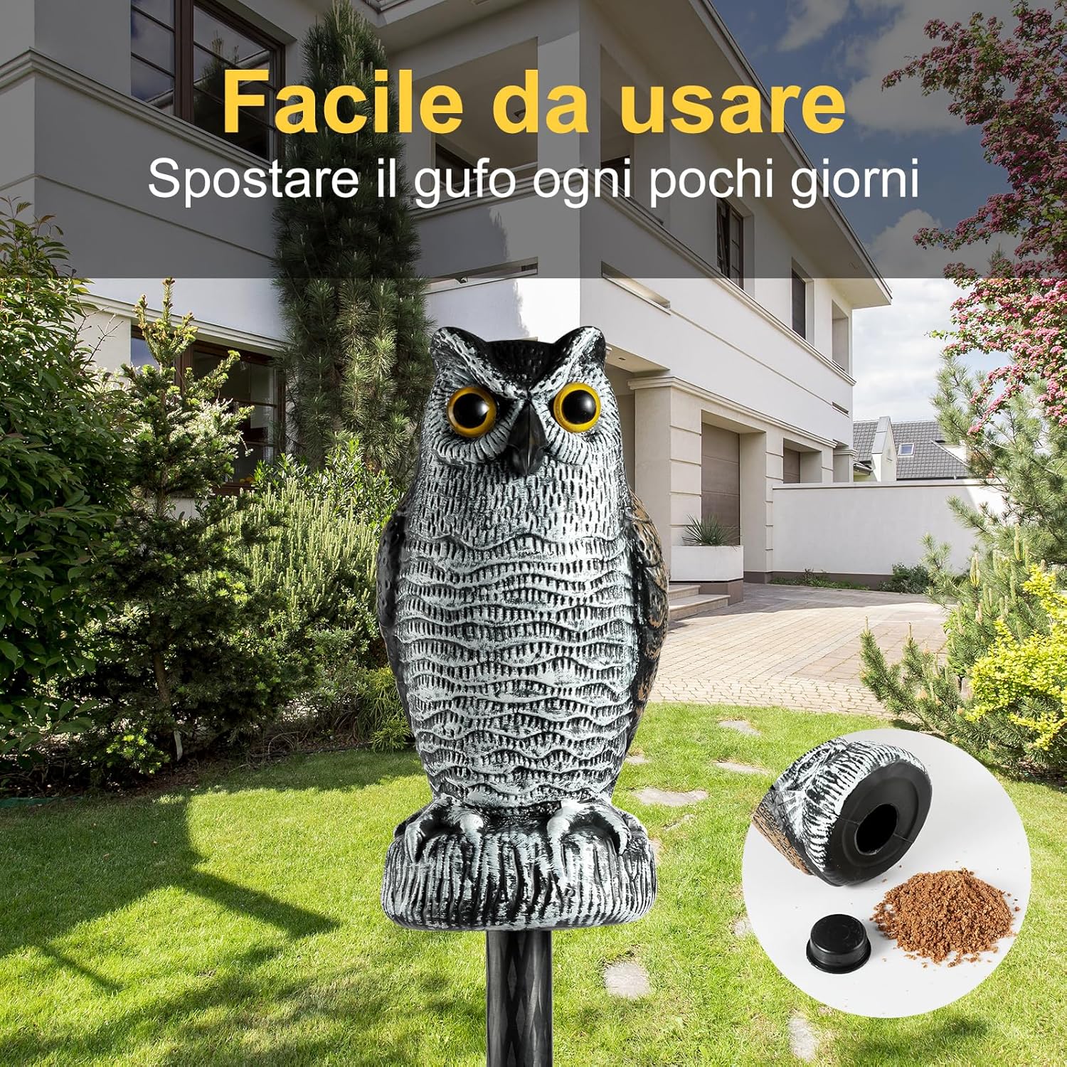 Offo Gufo Dissuasore per Piccioni, Marrone e Bianco - immagine 4