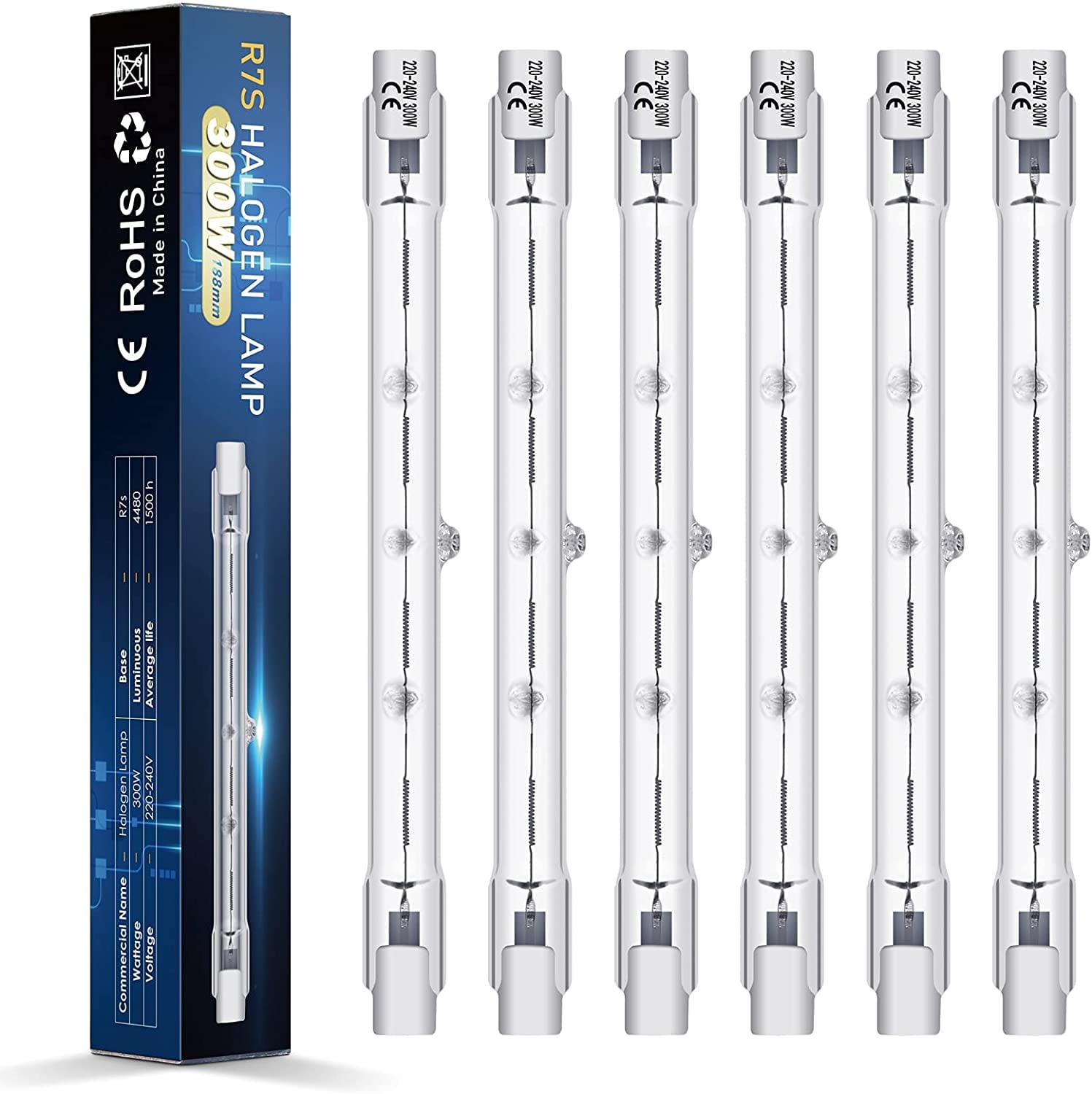 Brotou Lampadine Alogene R7S 118mm 300W (6 Pezzi)