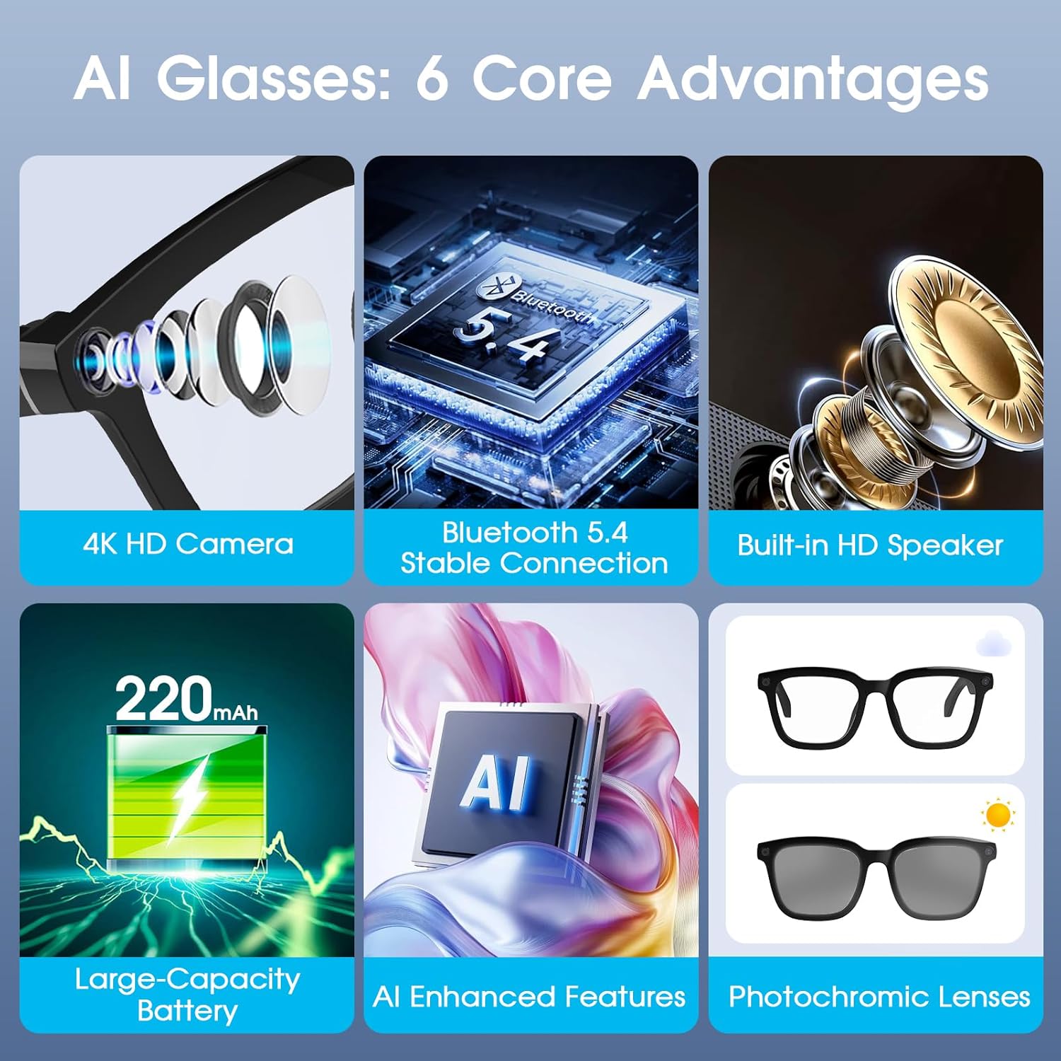 AI Smart Glasses HD 1200P Camera 8MP - immagine 7