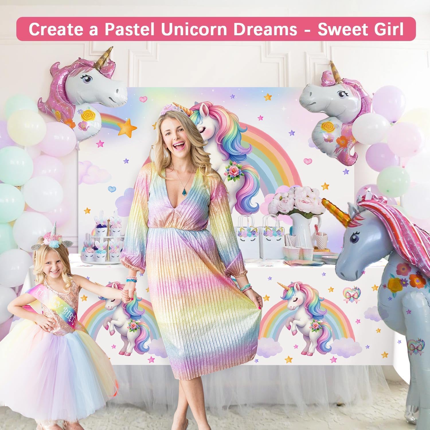 Tovaglia Unicorno per Compleanno Bambina 137x274 cm - immagine 2