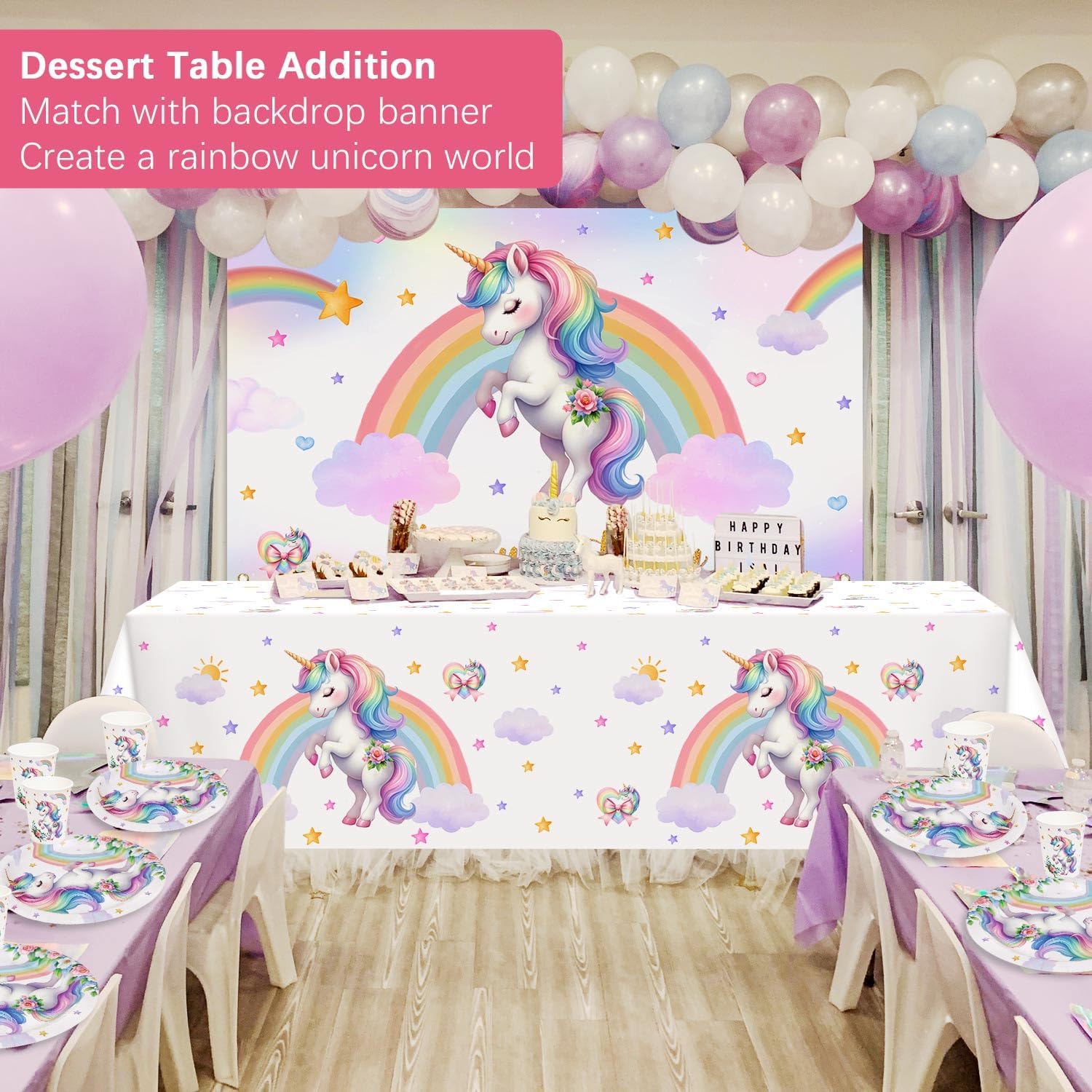 Tovaglia Unicorno per Compleanno Bambina 137x274 cm - immagine 3