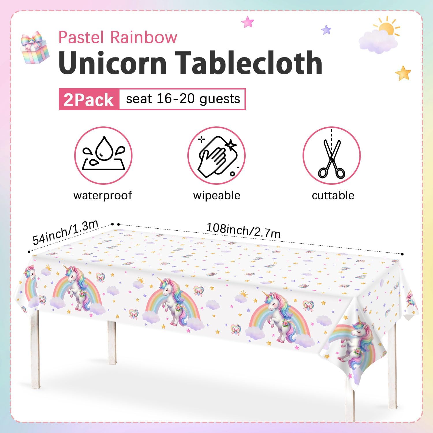 Tovaglia Unicorno per Compleanno Bambina 137x274 cm - immagine 4