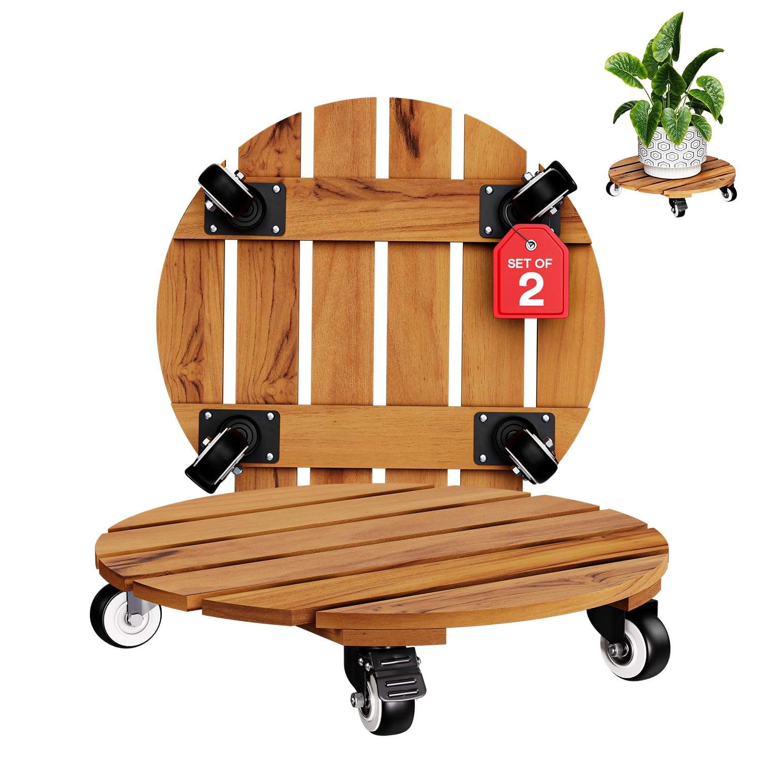 IDZO Fioriera Rotonda Caddies-14, Legno, Teak Dorato, 40,6 x 35,6 x 8,1 cm