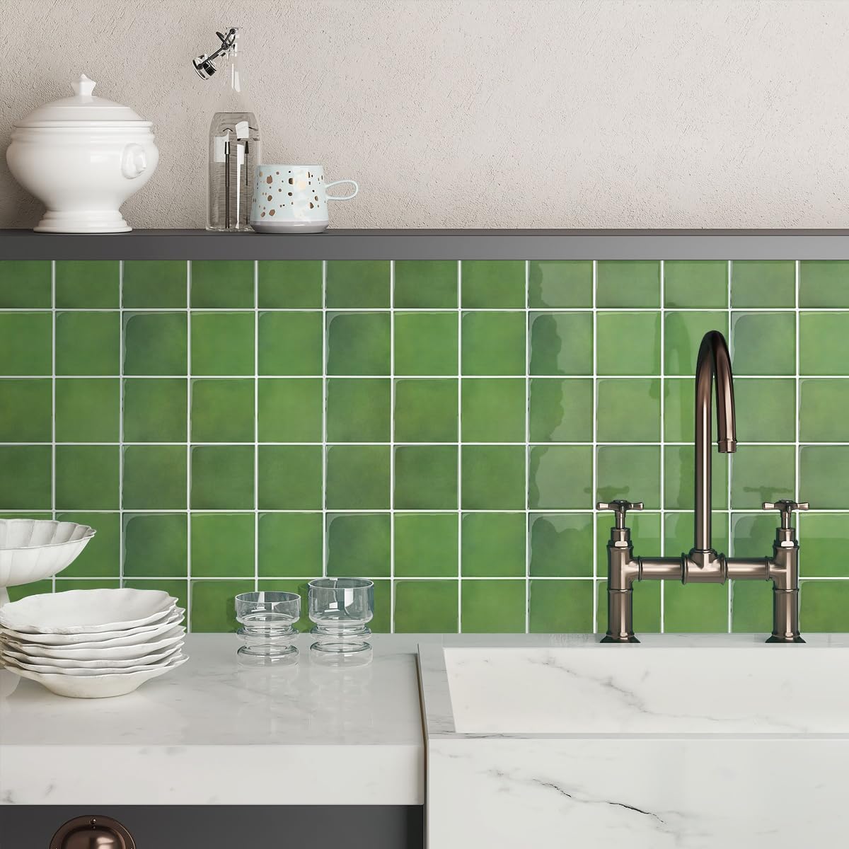 Piastrelle Adesive Cucina Bagno Verdi 10 Pezzi 30,5x30,5cm - immagine 2