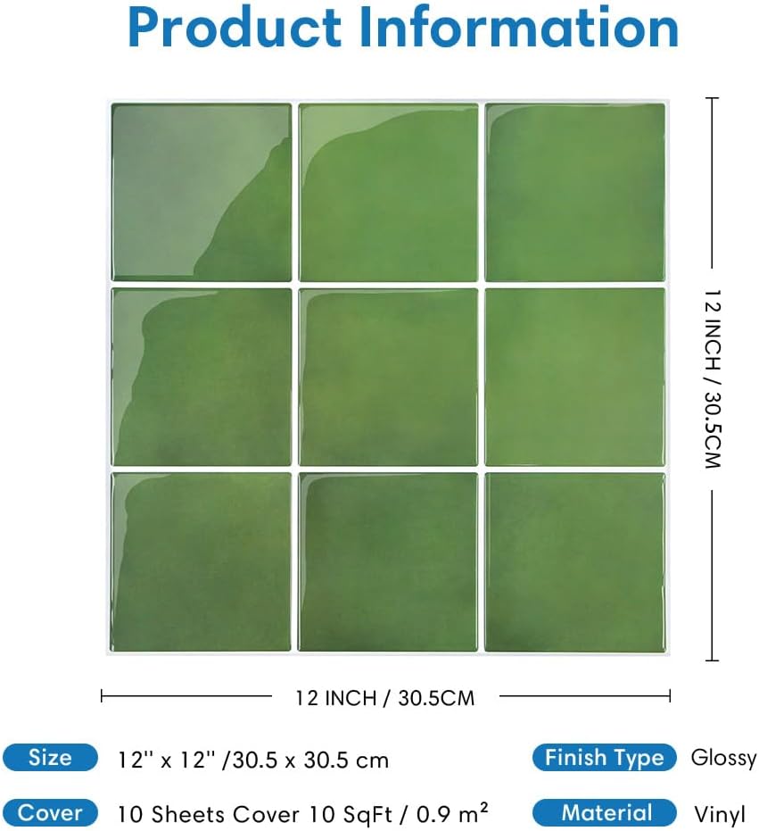 Piastrelle Adesive Cucina Bagno Verdi 10 Pezzi 30,5x30,5cm - immagine 5