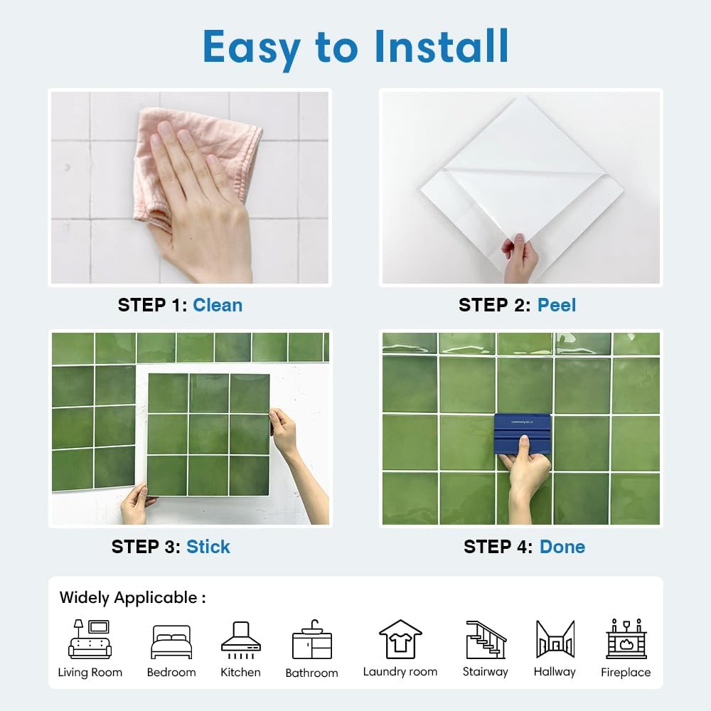 Piastrelle Adesive Cucina Bagno Verdi 10 Pezzi 30,5x30,5cm - immagine 8