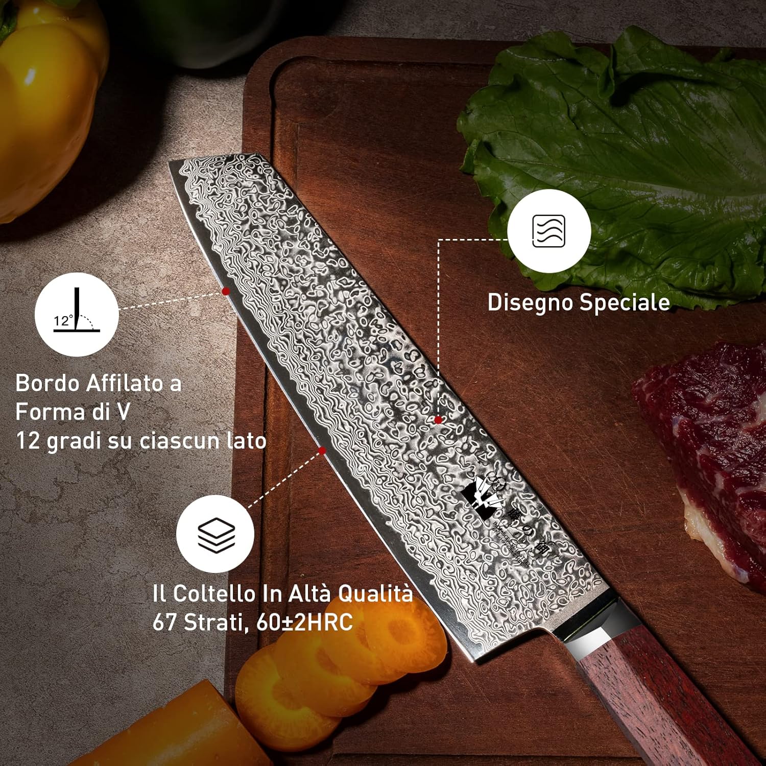 Coltello Cucina Damasco Kiritsuke 20CM - 67 Strati VG10 - immagine 2