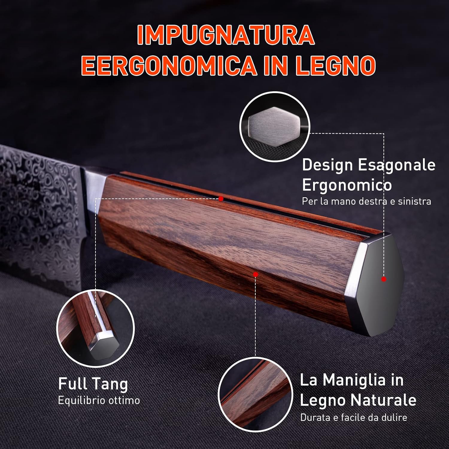 Coltello Cucina Damasco Kiritsuke 20CM - 67 Strati VG10 - immagine 3