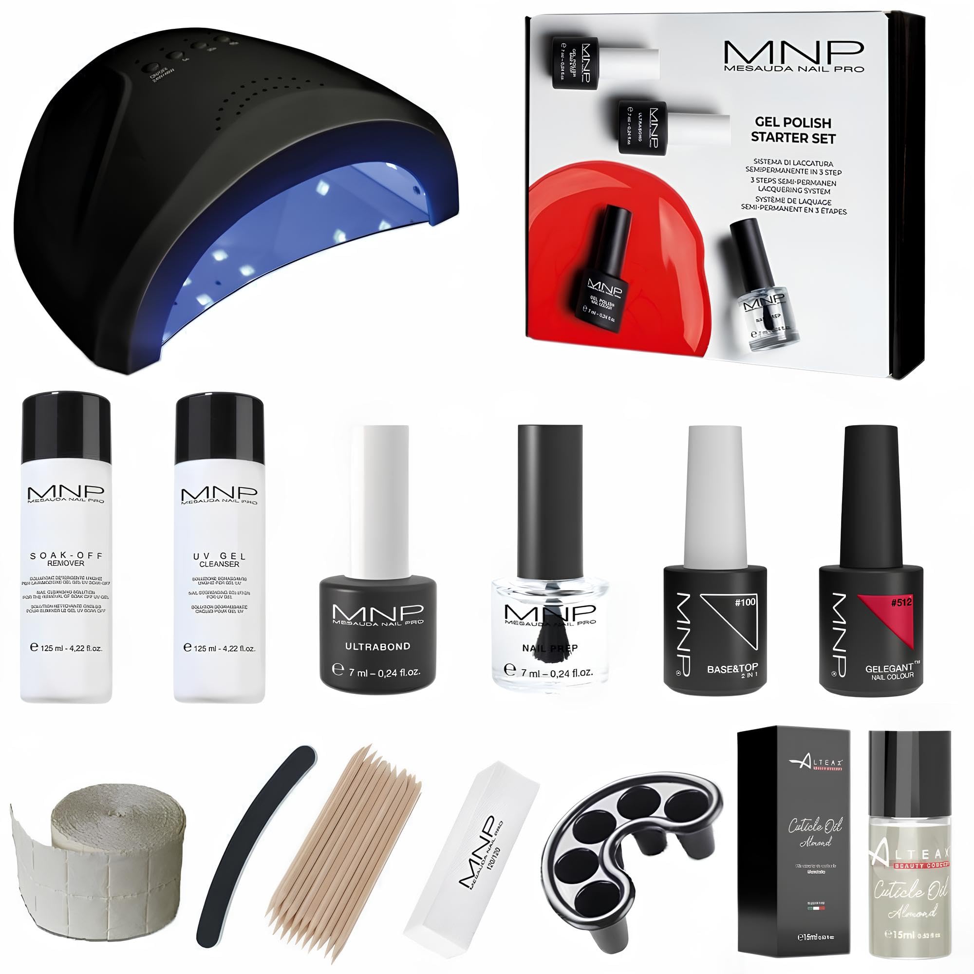 kit Semipermanente Unghie Professionale MesaudaMNP Starter Kit Gel Polish 7ml, Nuova Formula Senza TPO + Lampada Led 48watt e Accessori - Kit Smalto Semipermanente Unghie, Omaggio Olio Cuticole Altéax