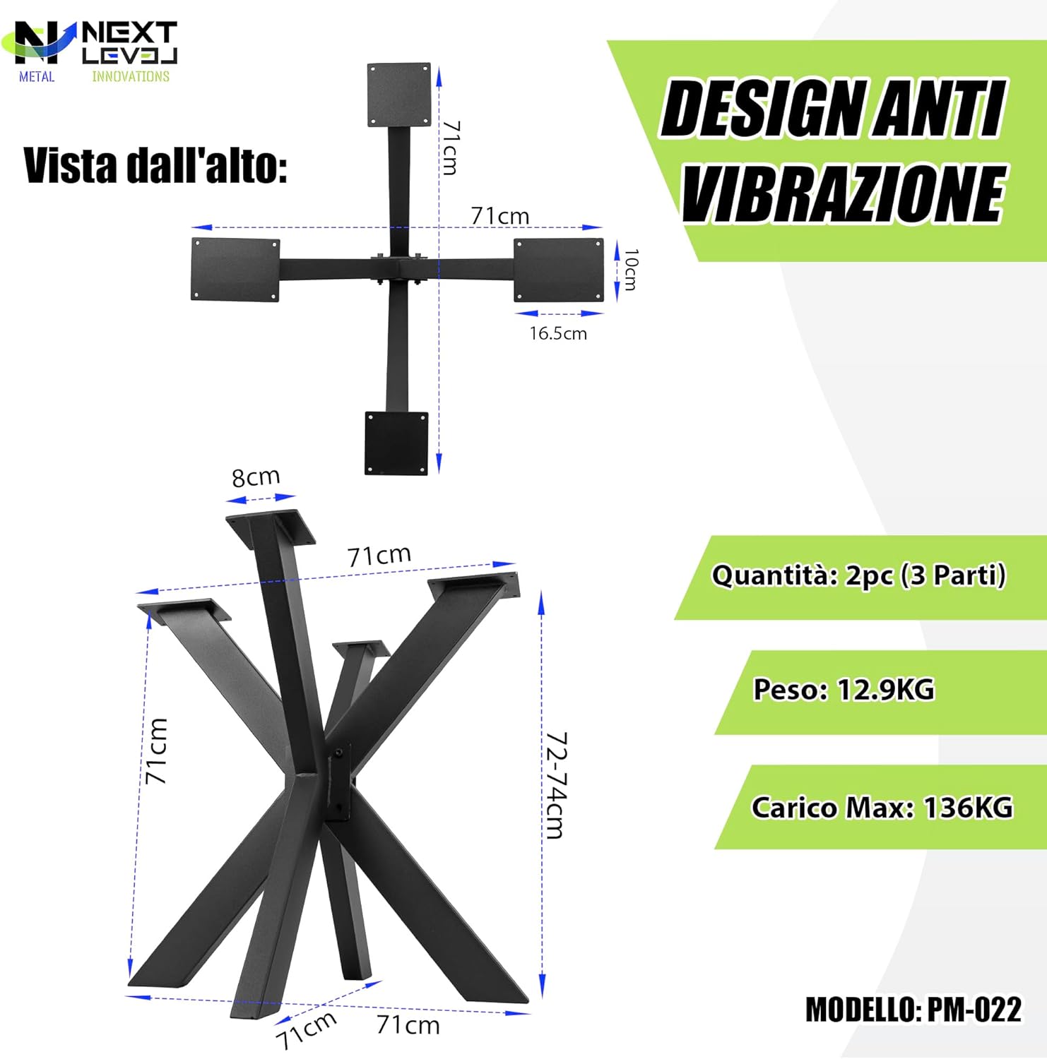 Next Level - Gambe per Tavolo Metalliche 71x71x74cm - immagine 2