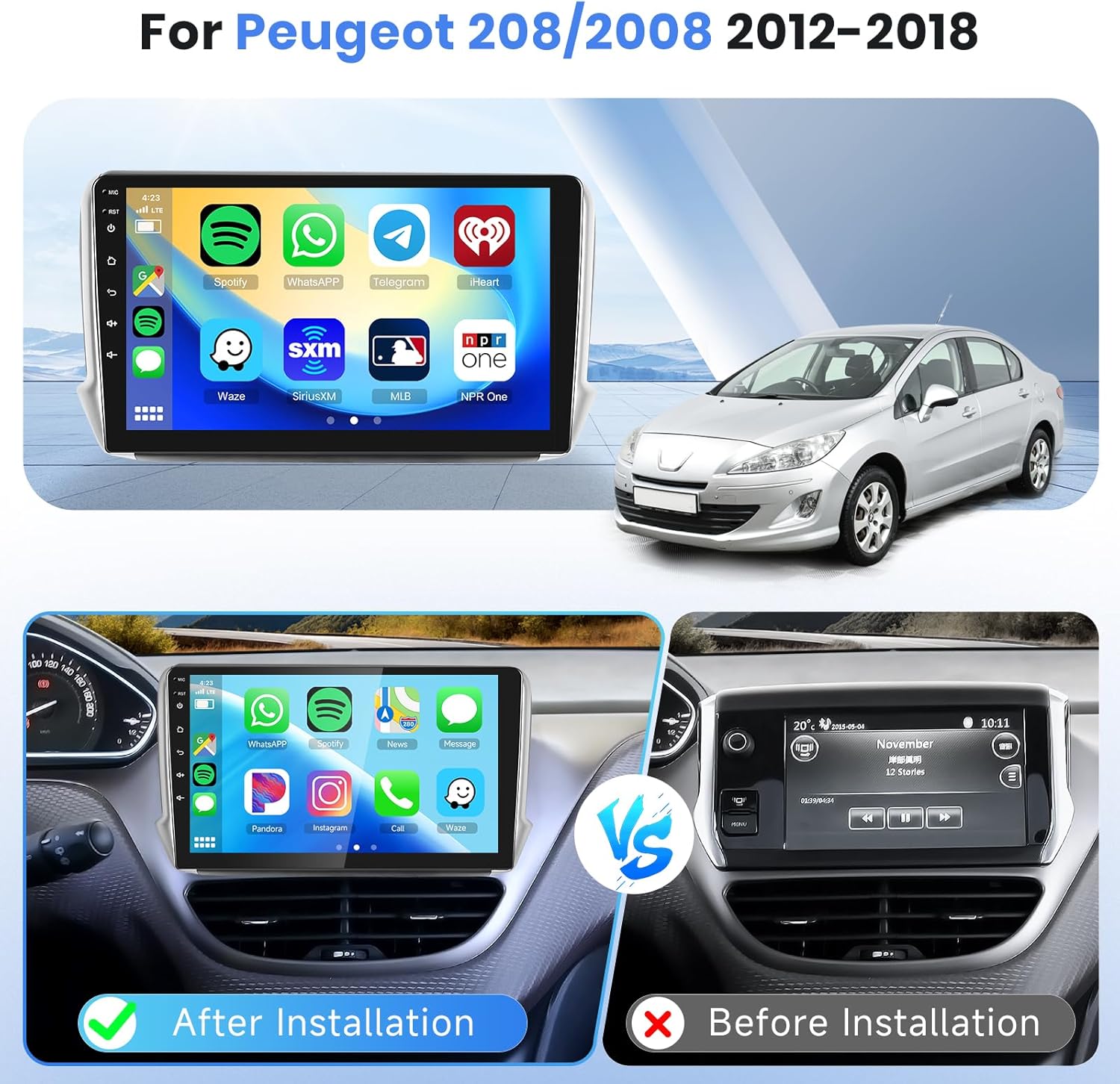 Podofo Autoradio Android 10'' per Peugeot 208/2008 2012-2018 - immagine 2