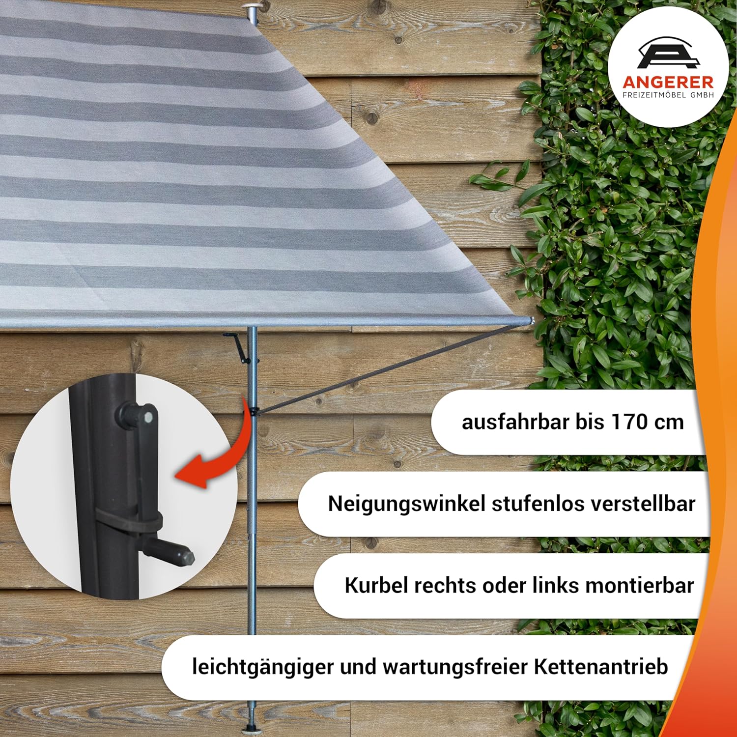 Angerer Tenda da Sole Premium a Strisce Grigio Chiaro - immagine 2