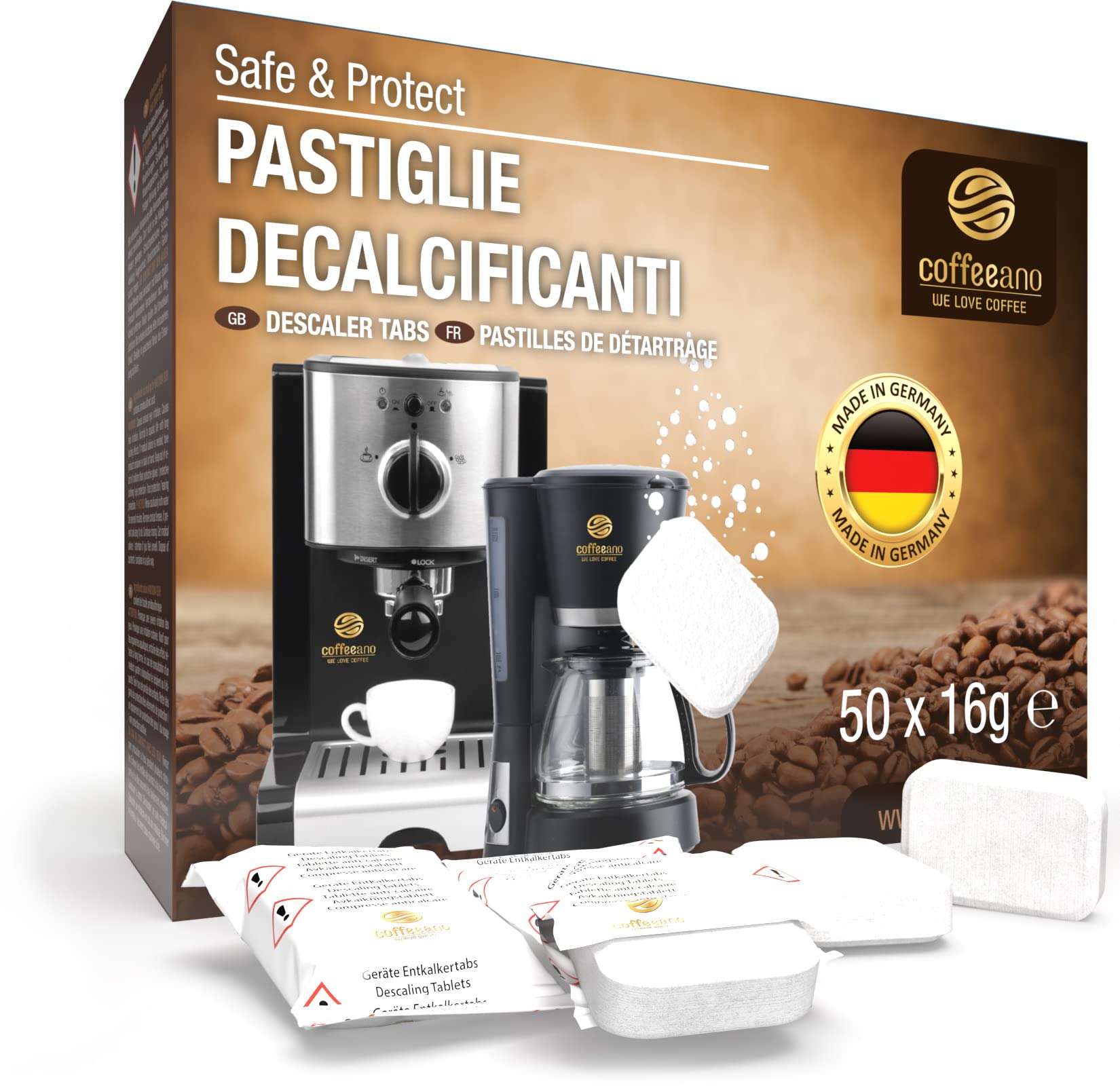 Coffeeano - 50 Pastiglie Decalcificanti XL per Macchine Caffè