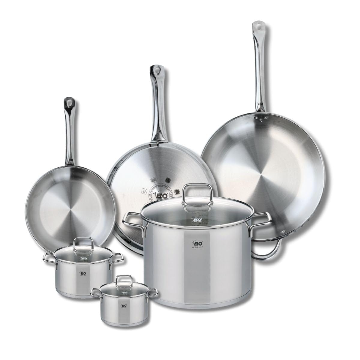 ELO Profi Citrin - Set 3 Padelle e 3 Pentole Acciaio Inox